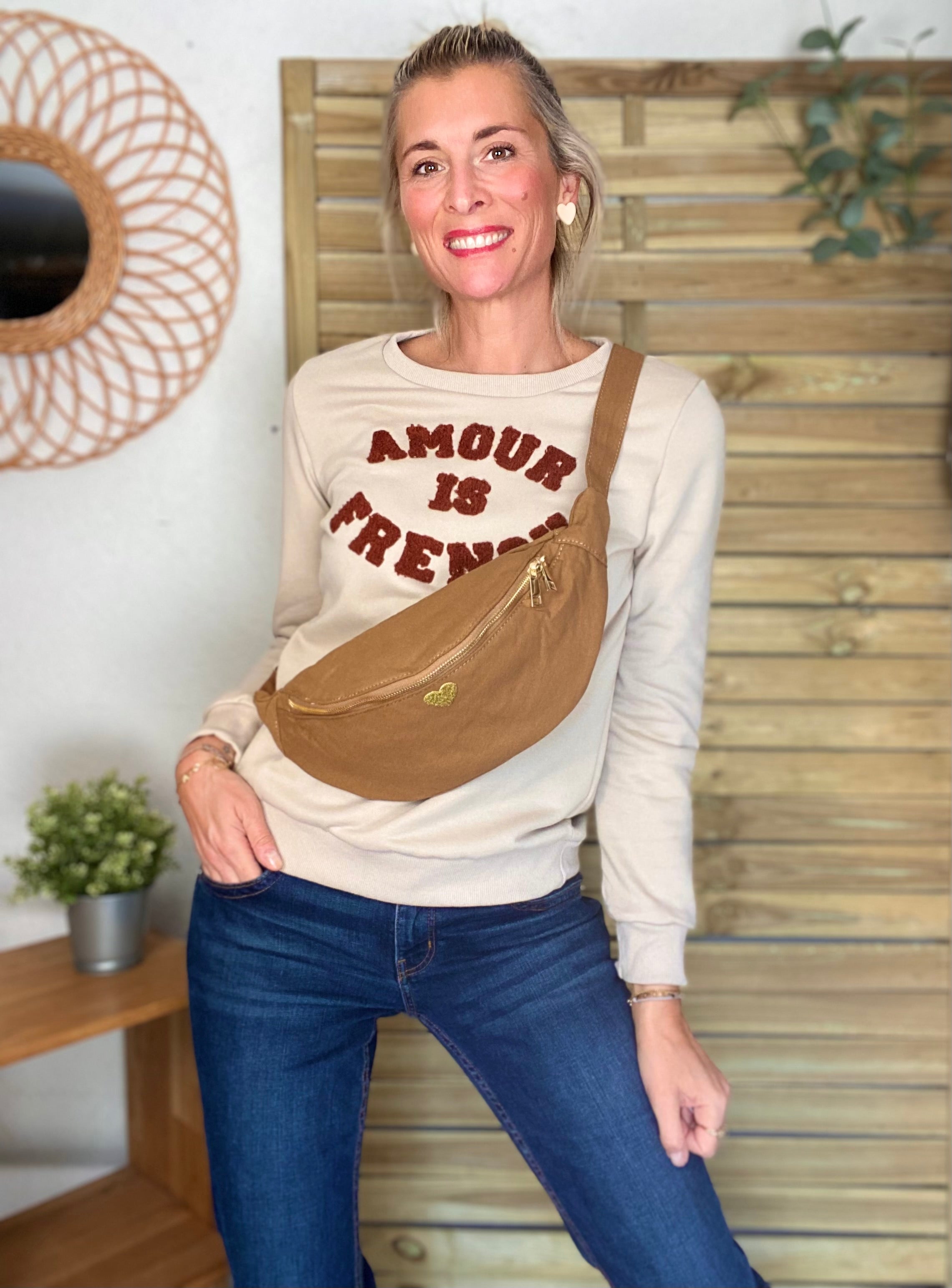 Sweat AMOUR IS FRENCH - OPHELIA - Beige / Terracotta