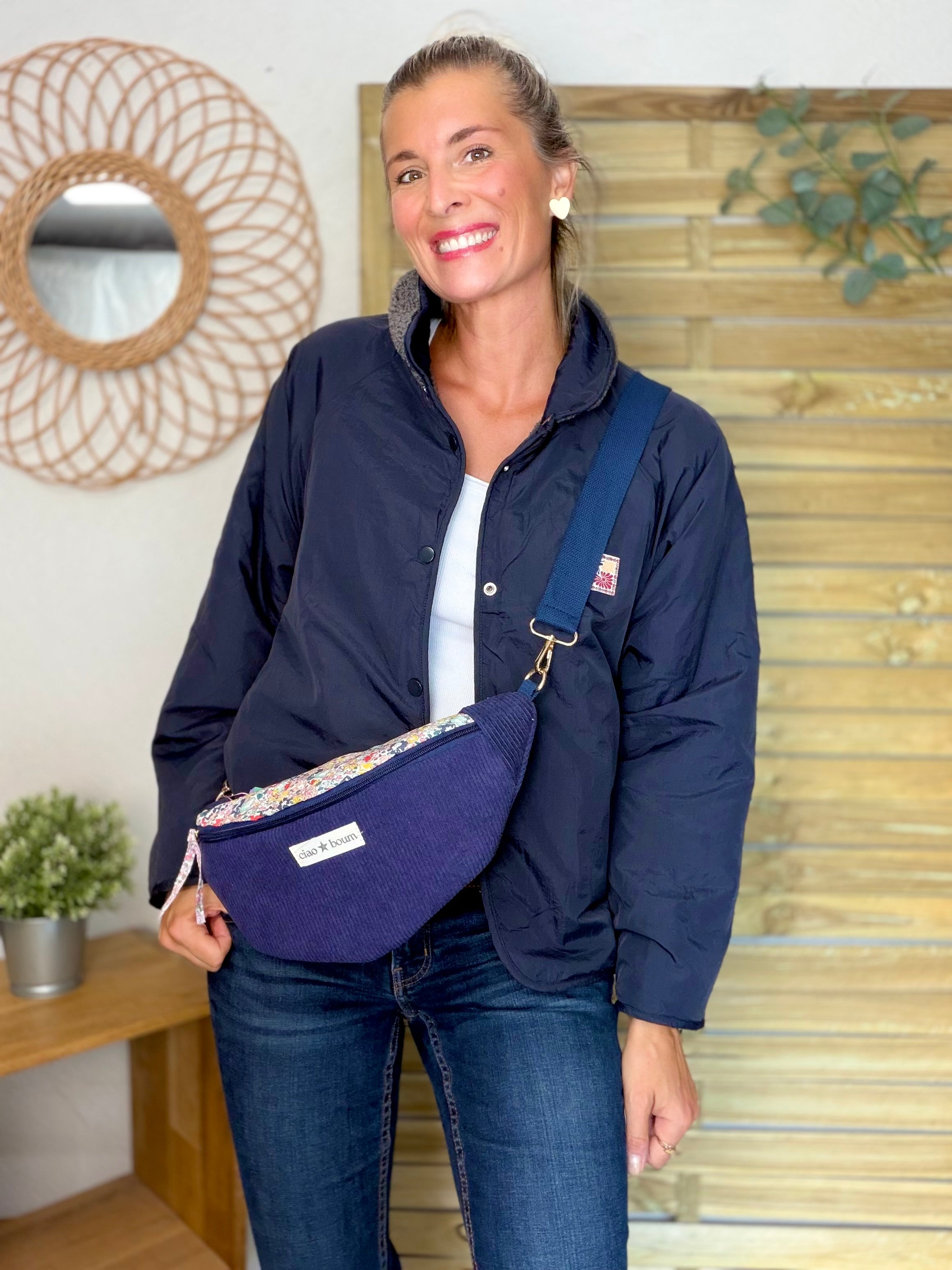 Veste matelassée réversible Sherpa AMÉLIE Bleu marine / Gris