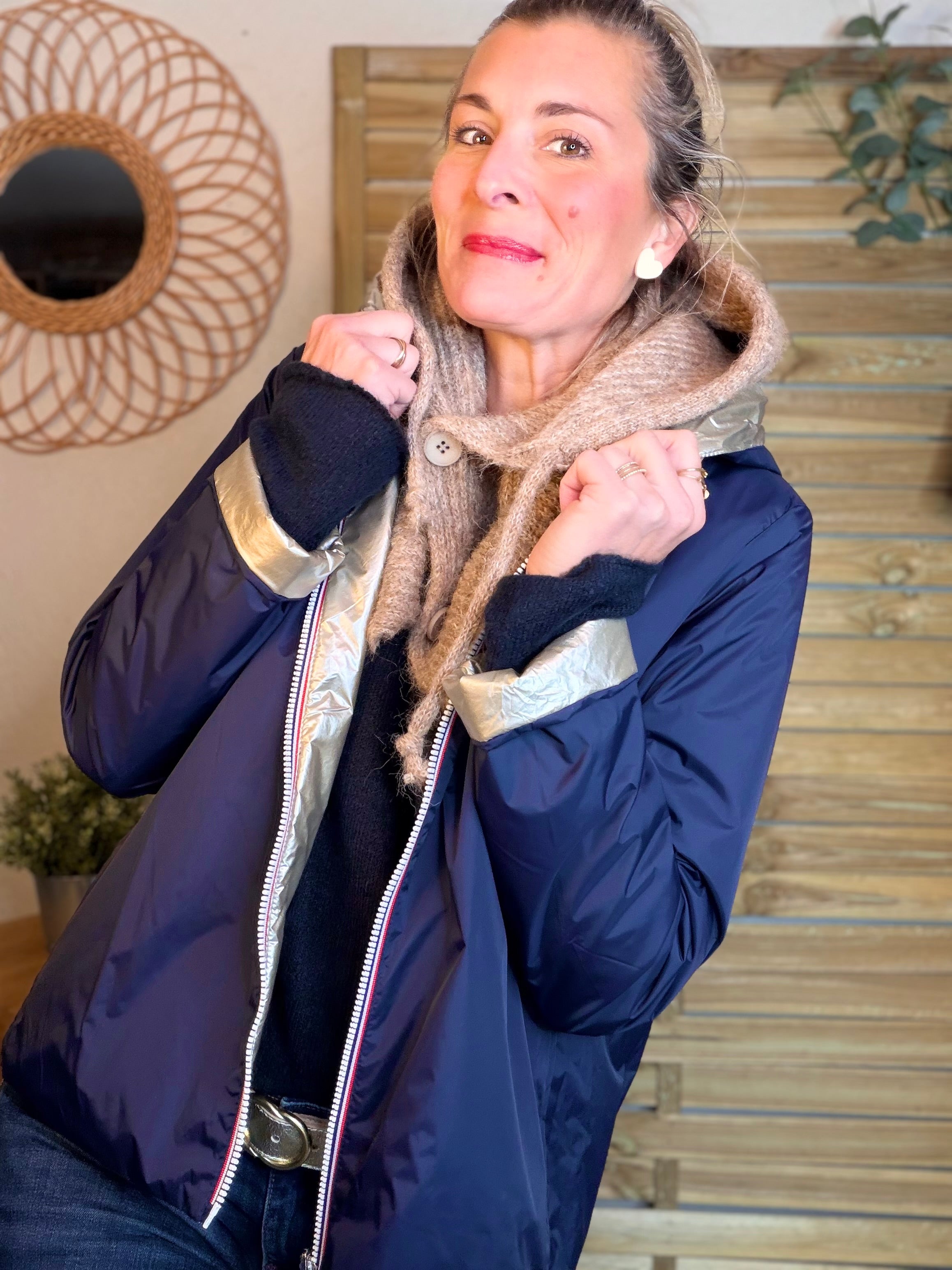 Col cagoule LORIE en maille avec bouton - Taupe