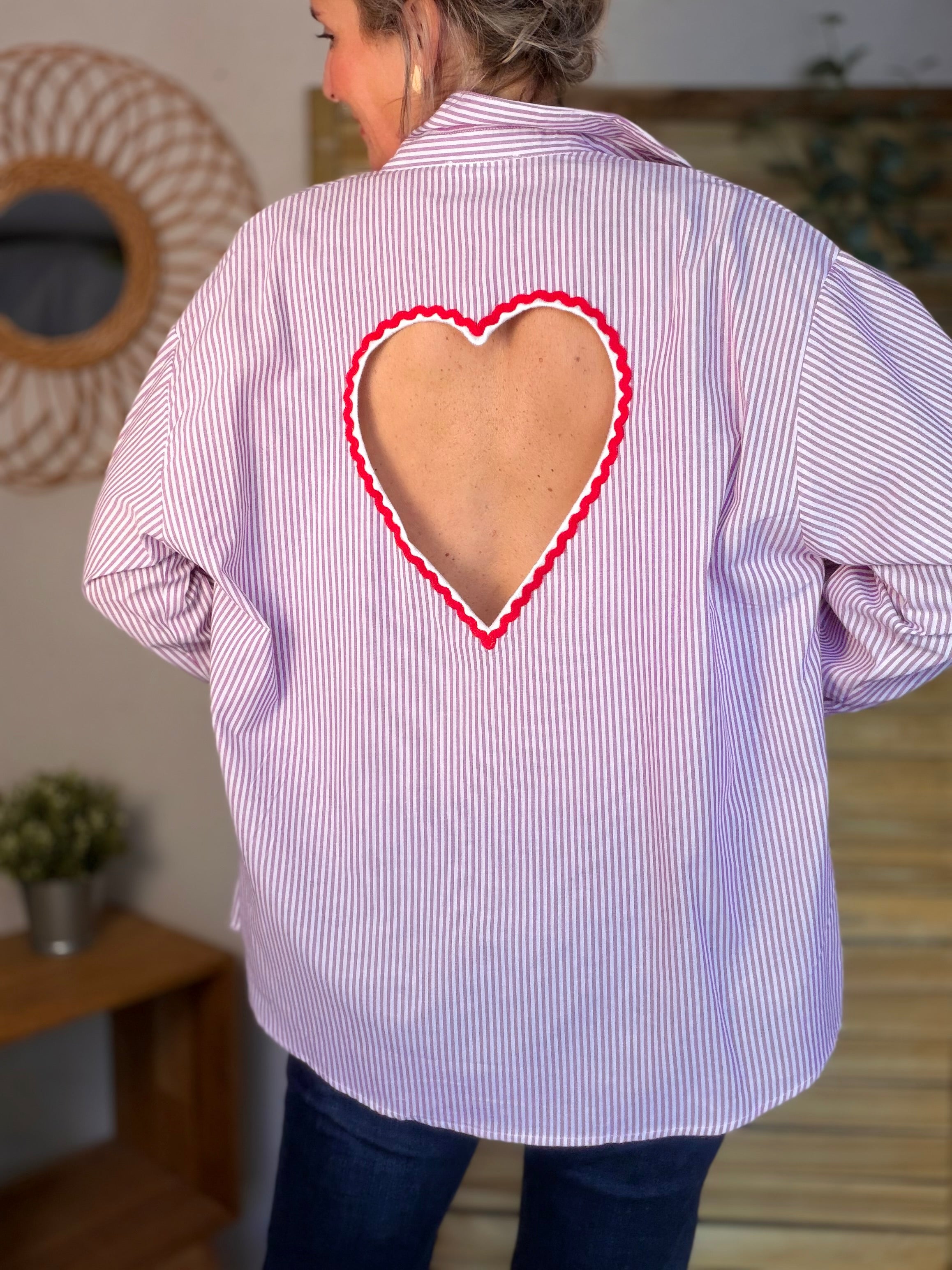 Chemise rayée rose cerise cœur ajouré dos ❤️ AMANDA