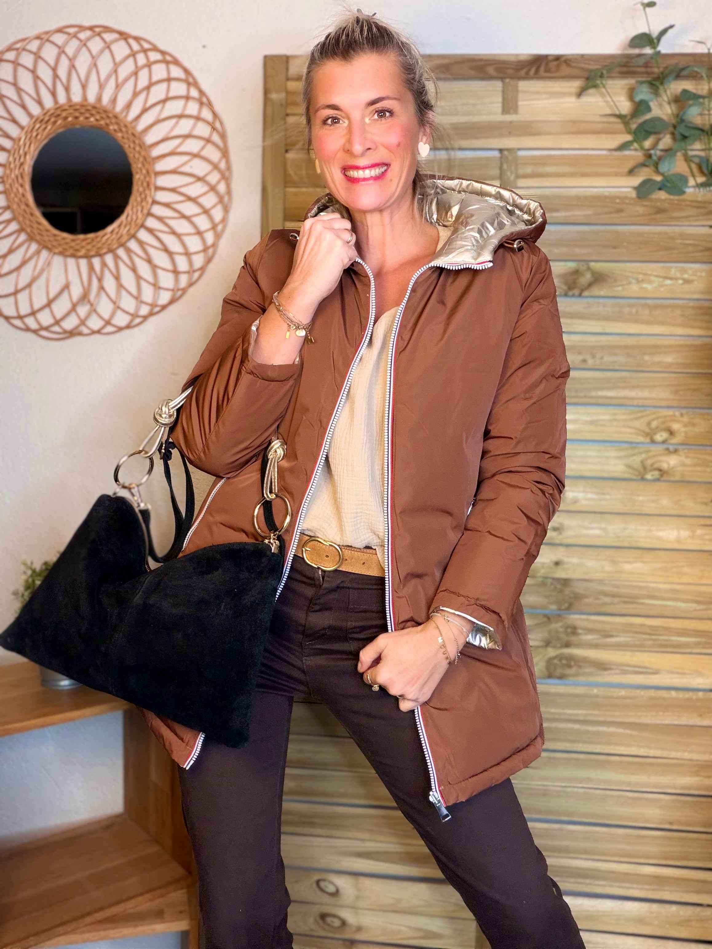 Doudoune imperméable réversible longue ANGÈLE LONG - Rouille choco - MELYA MELODY