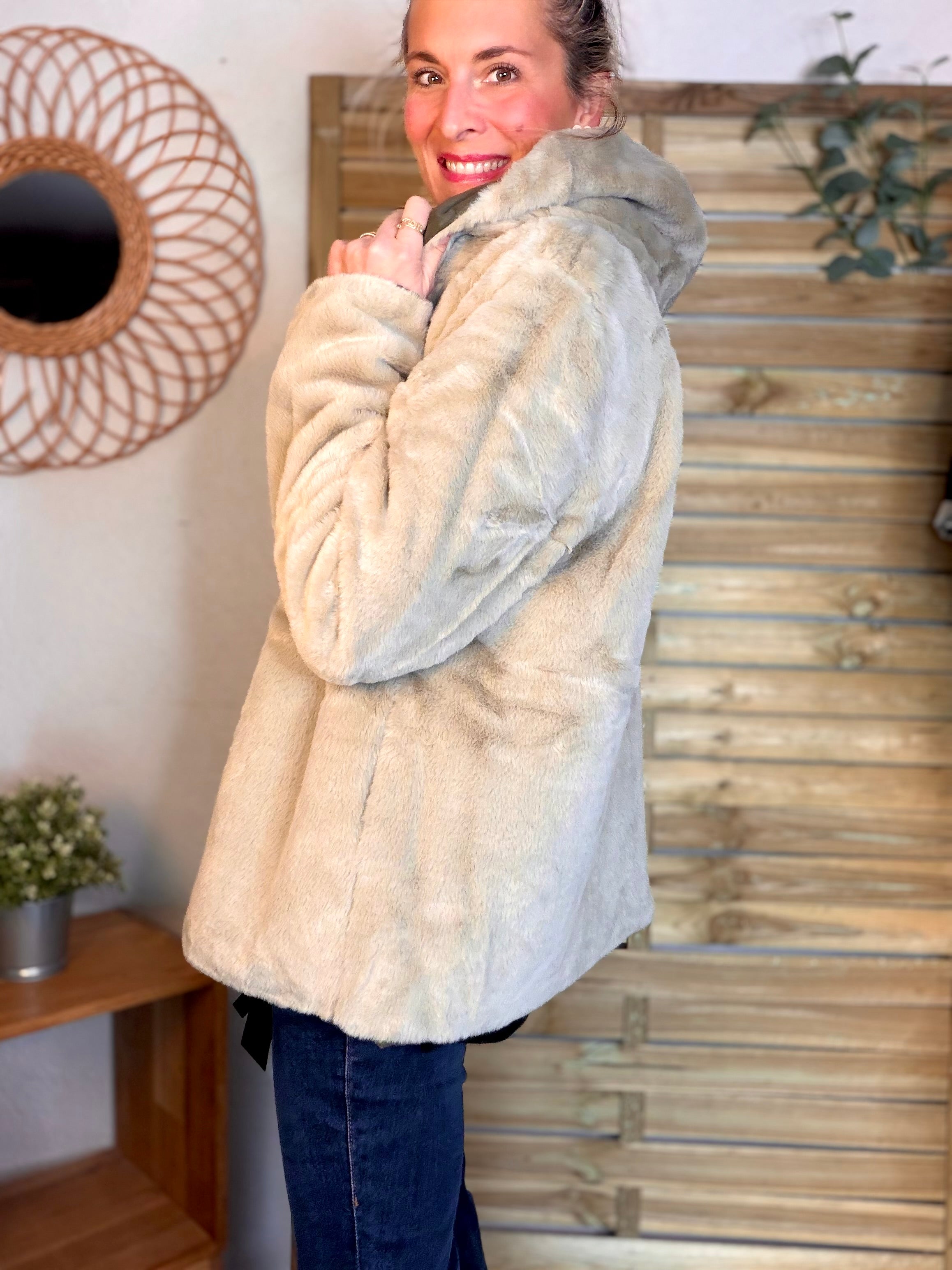 Parka Imperméable réversible fourrée Kaki / Beige ALIX Court - LAURA JO