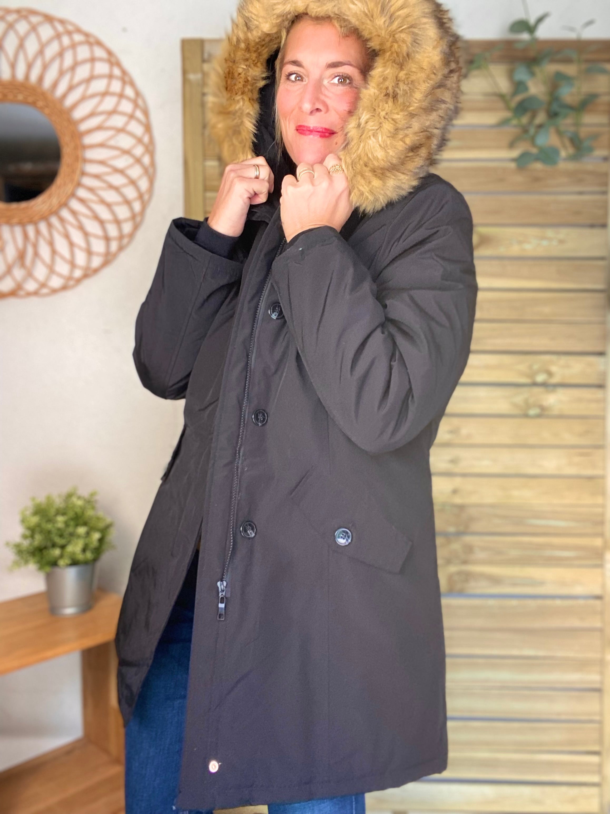 ⚡️ PÉPITES FRIDAY - Parka rembourrée déperlante noir, capuche col fourrure amovible - CHEYENNE