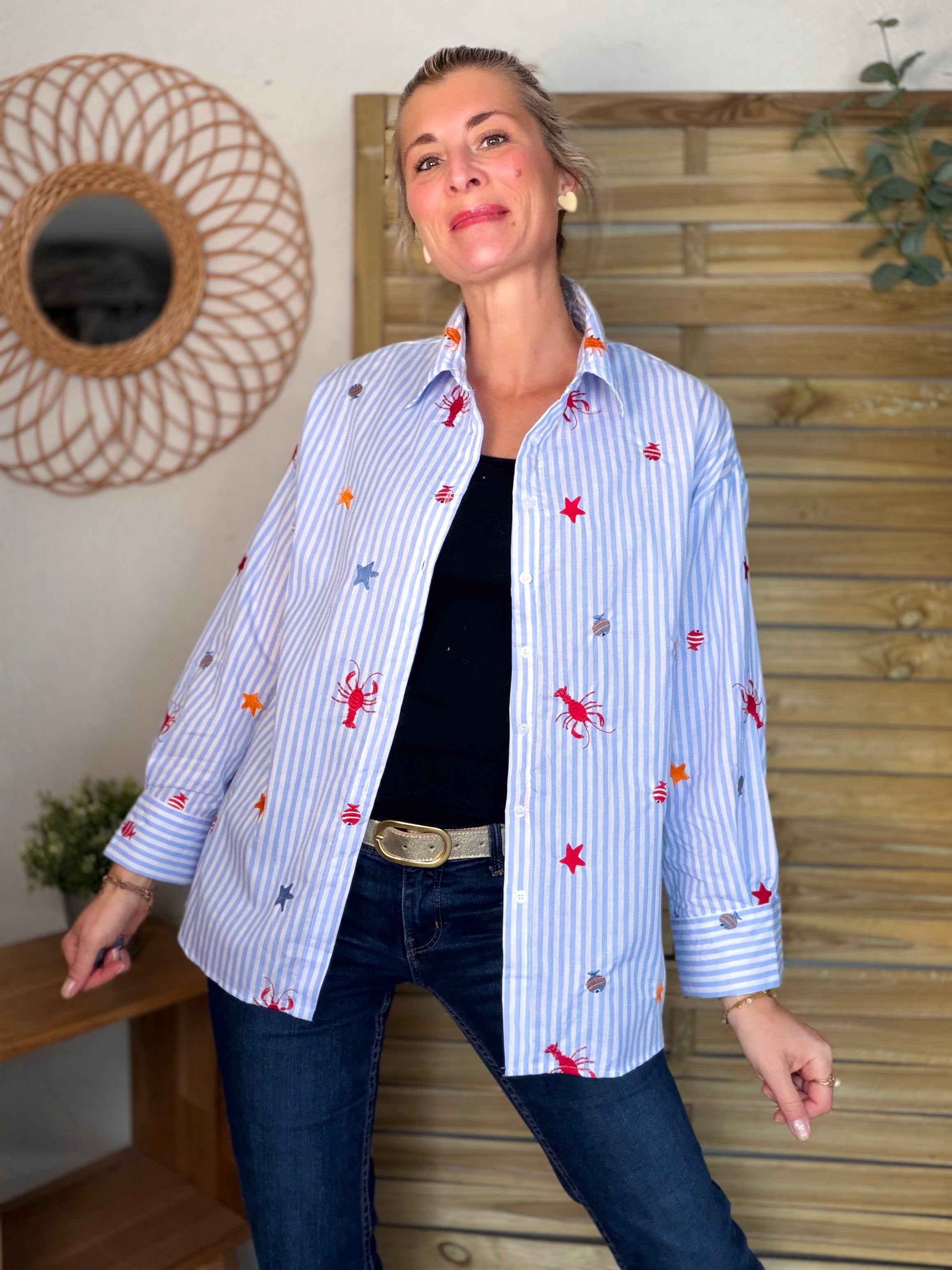 ⚡️ARRIVAGE - Chemise bleue à rayures coquillages et crustacés - ELORY