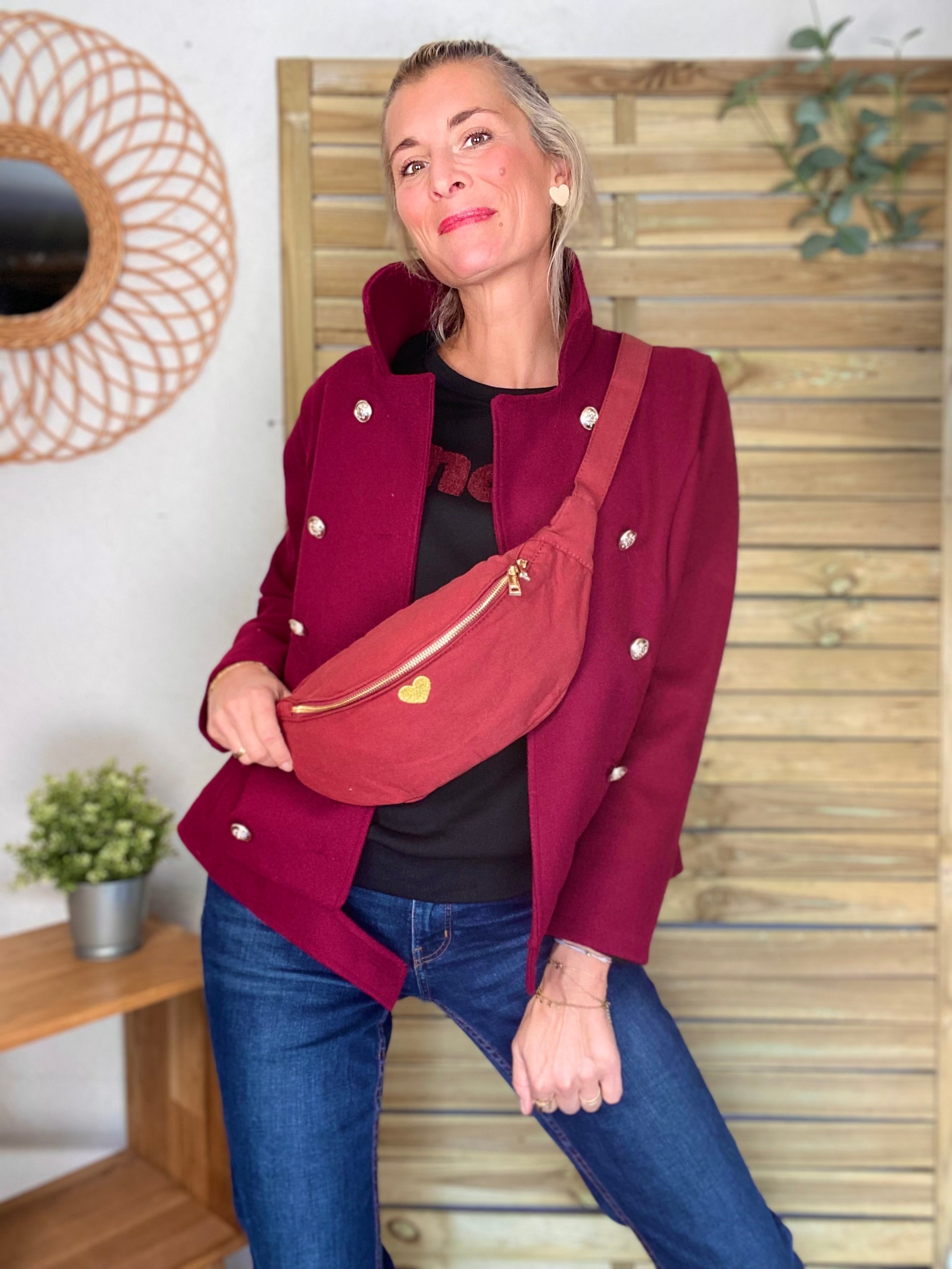 Sac banane en coton Coeur brodé 💛 CASSIDY - Bordeaux