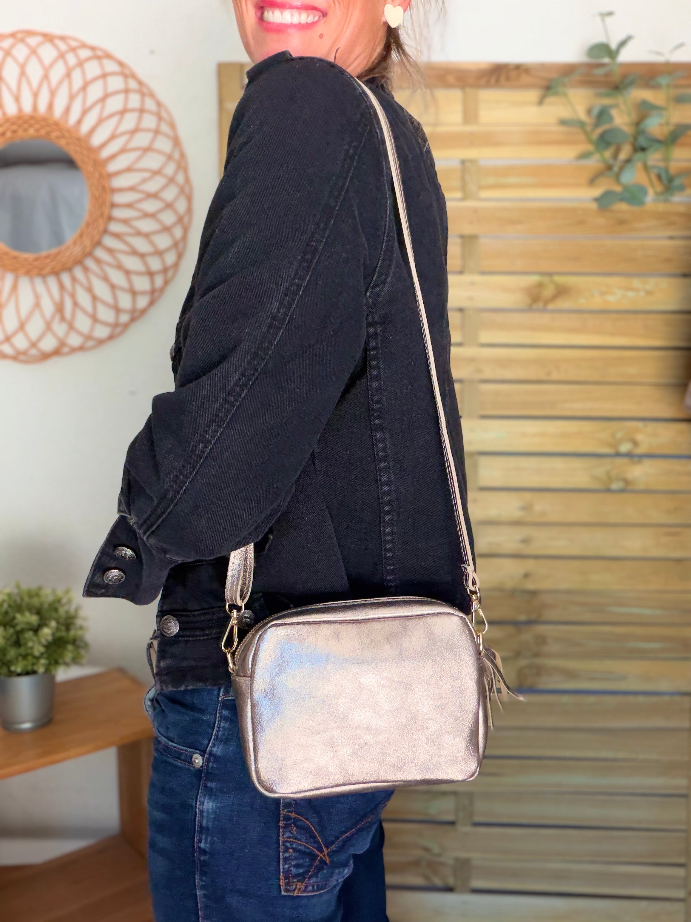 Sac bandoulière en cuir irisé - CHERRY - Bronze
