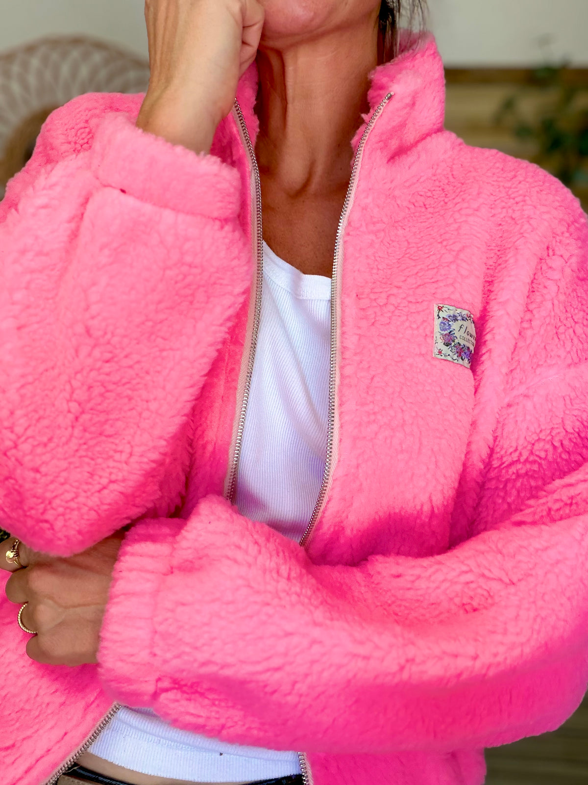 Veste Sherpa zippée LÉONIE Rose bonbon