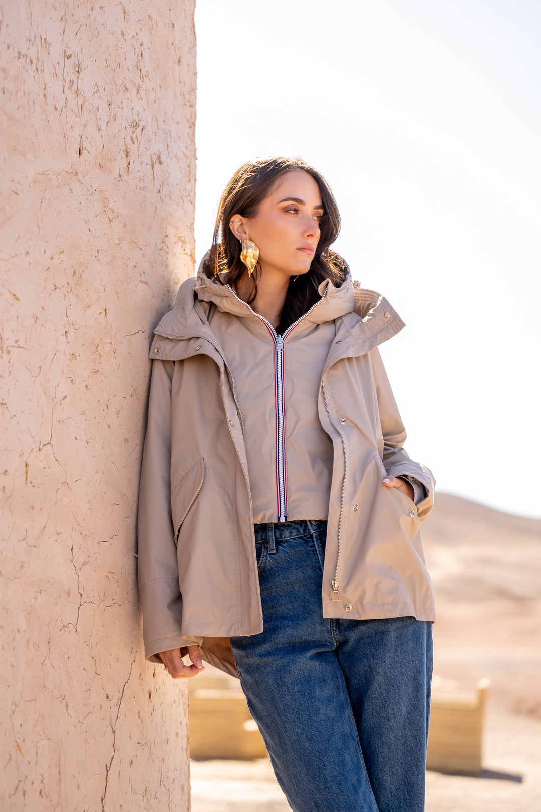 Col capuche amovible réversible DANY - LAURA JO - Beige / Doré