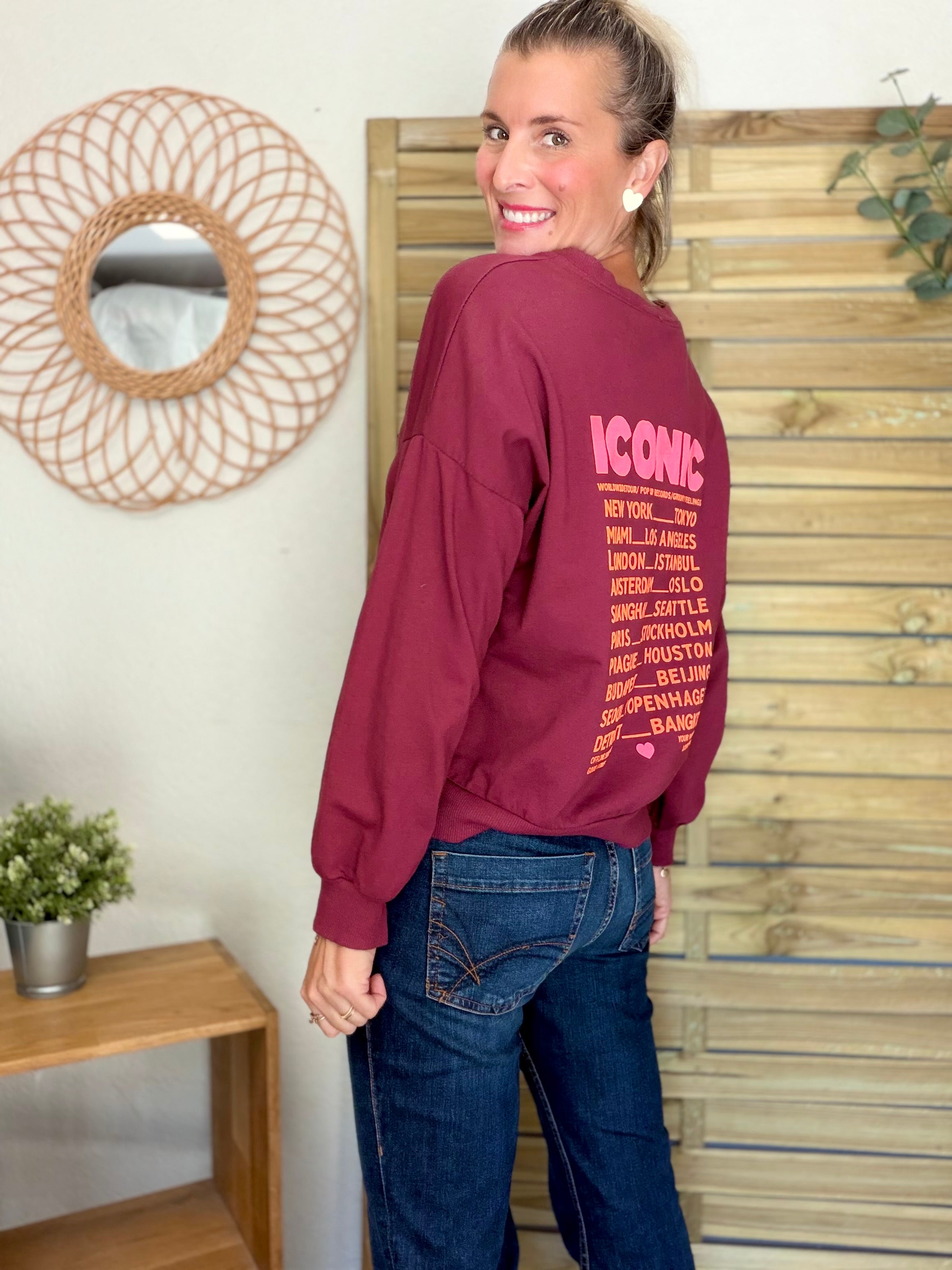 Sweat ICONIC léger 100% coton FAUSTINE Bordeaux (taille 36 à 46)