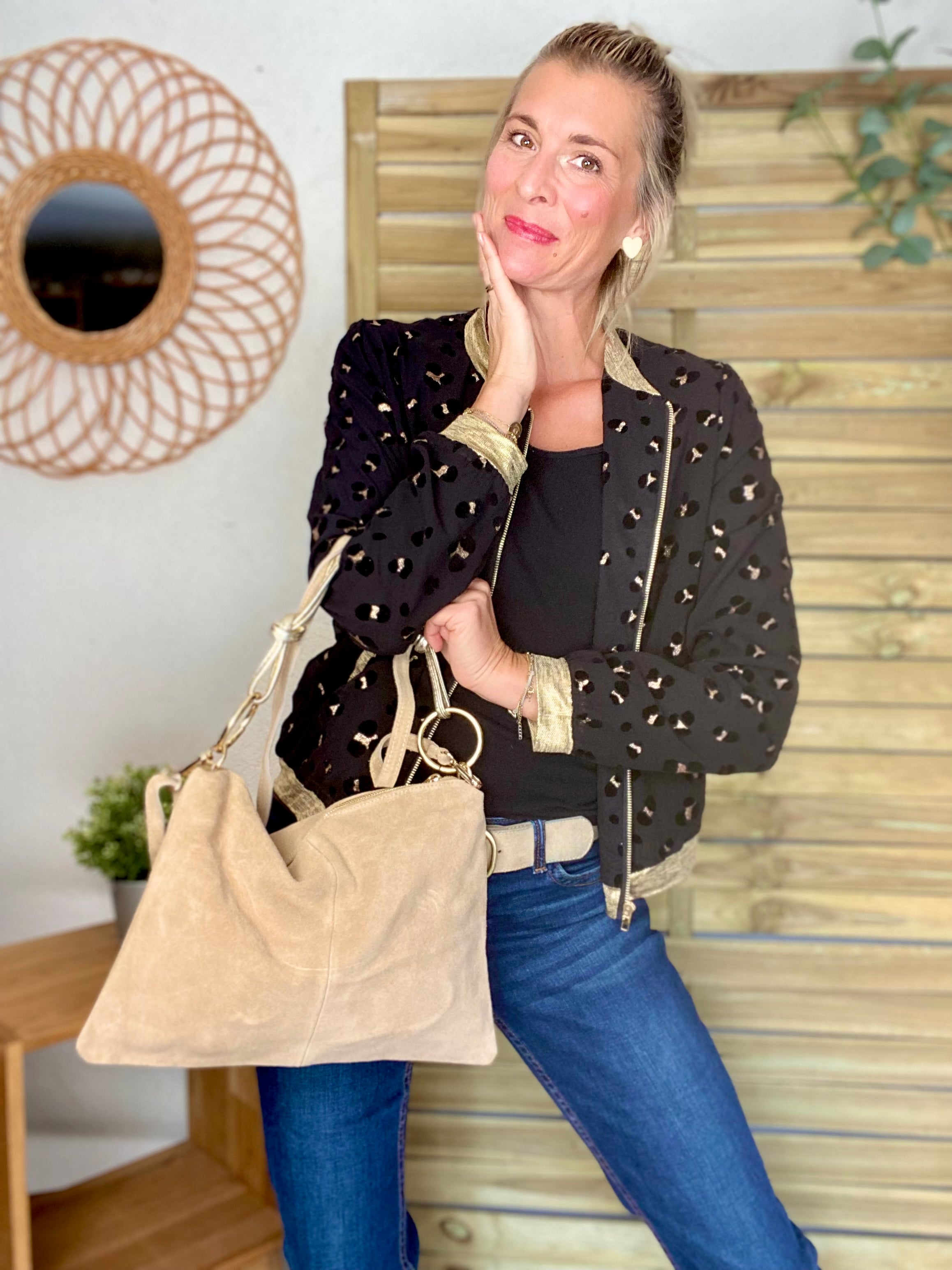 ⚡️PÉPITES FRIDAY - Sac en cuir daim 2 bandoulières (or et beige) - Beige - PACEY