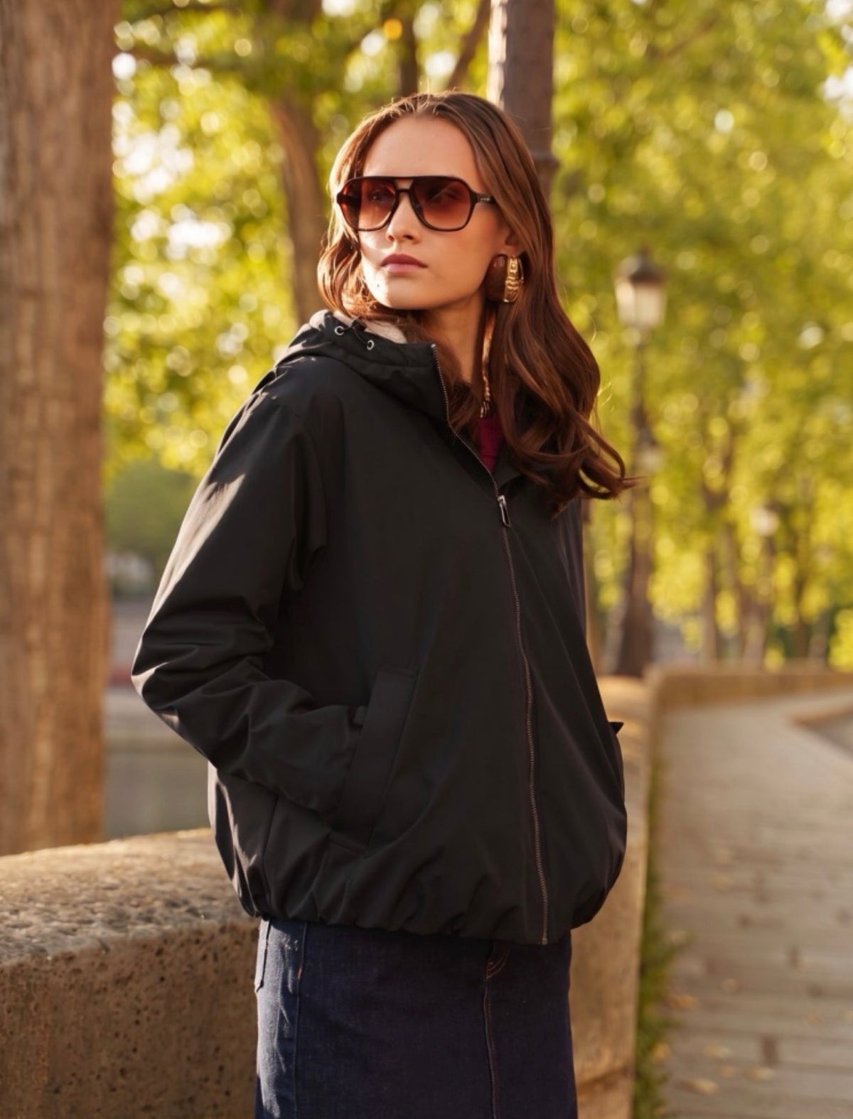 LAURA JO - Imperméable fourrée EVA court - Noir
