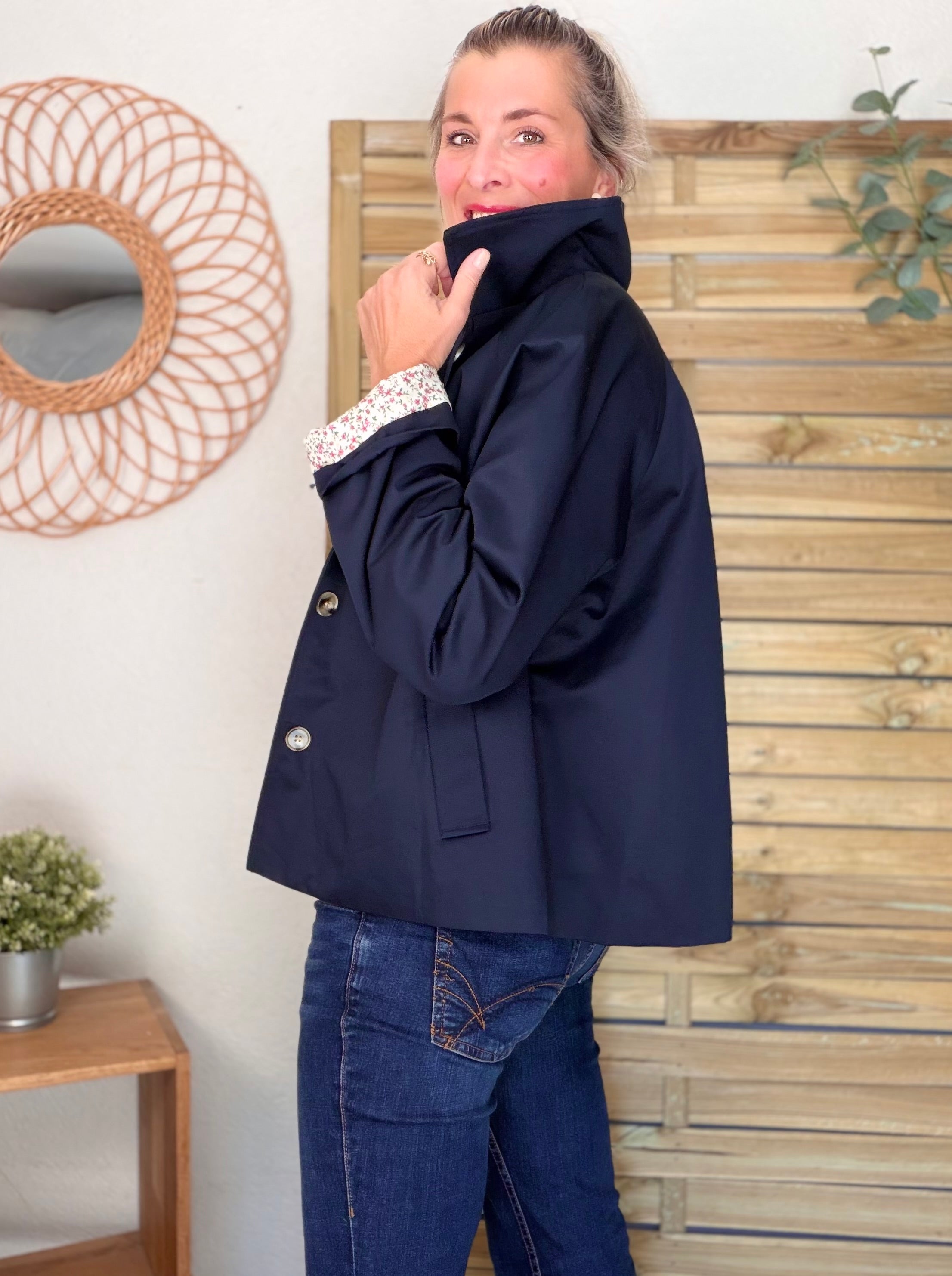 Veste Trench en coton avec Liberty - JOHAN Bleu marine