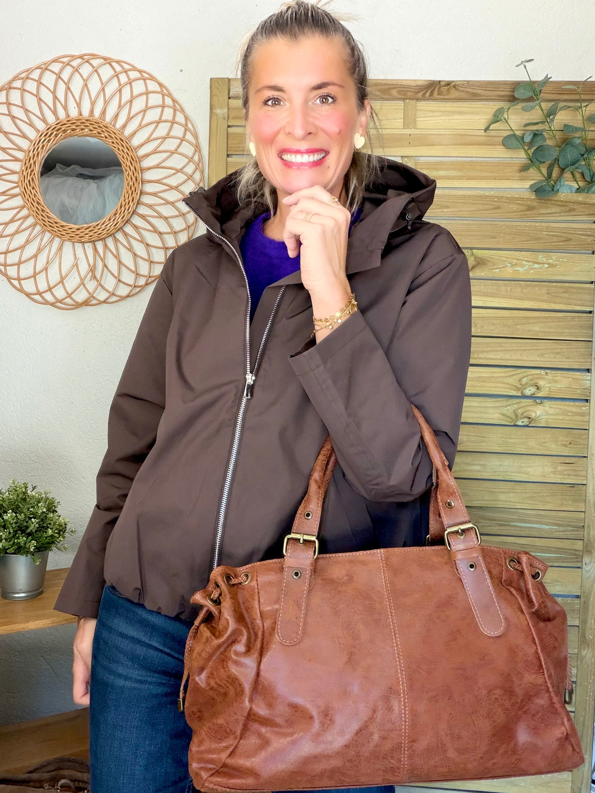 Sac cabas XL en cuir vieilli • COOPER Camel