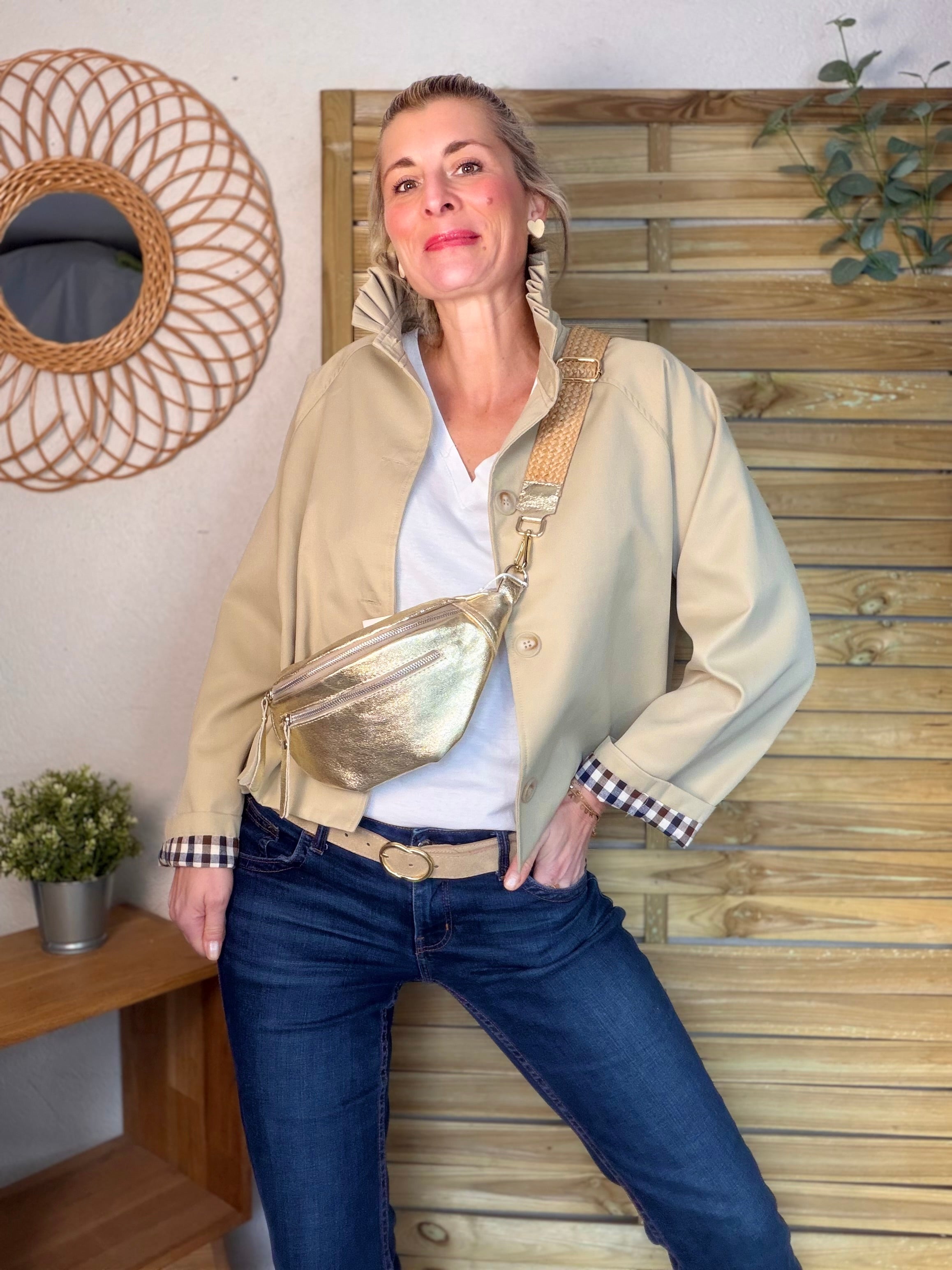 Veste Trench col victorien avec vichy - VICKY Beige