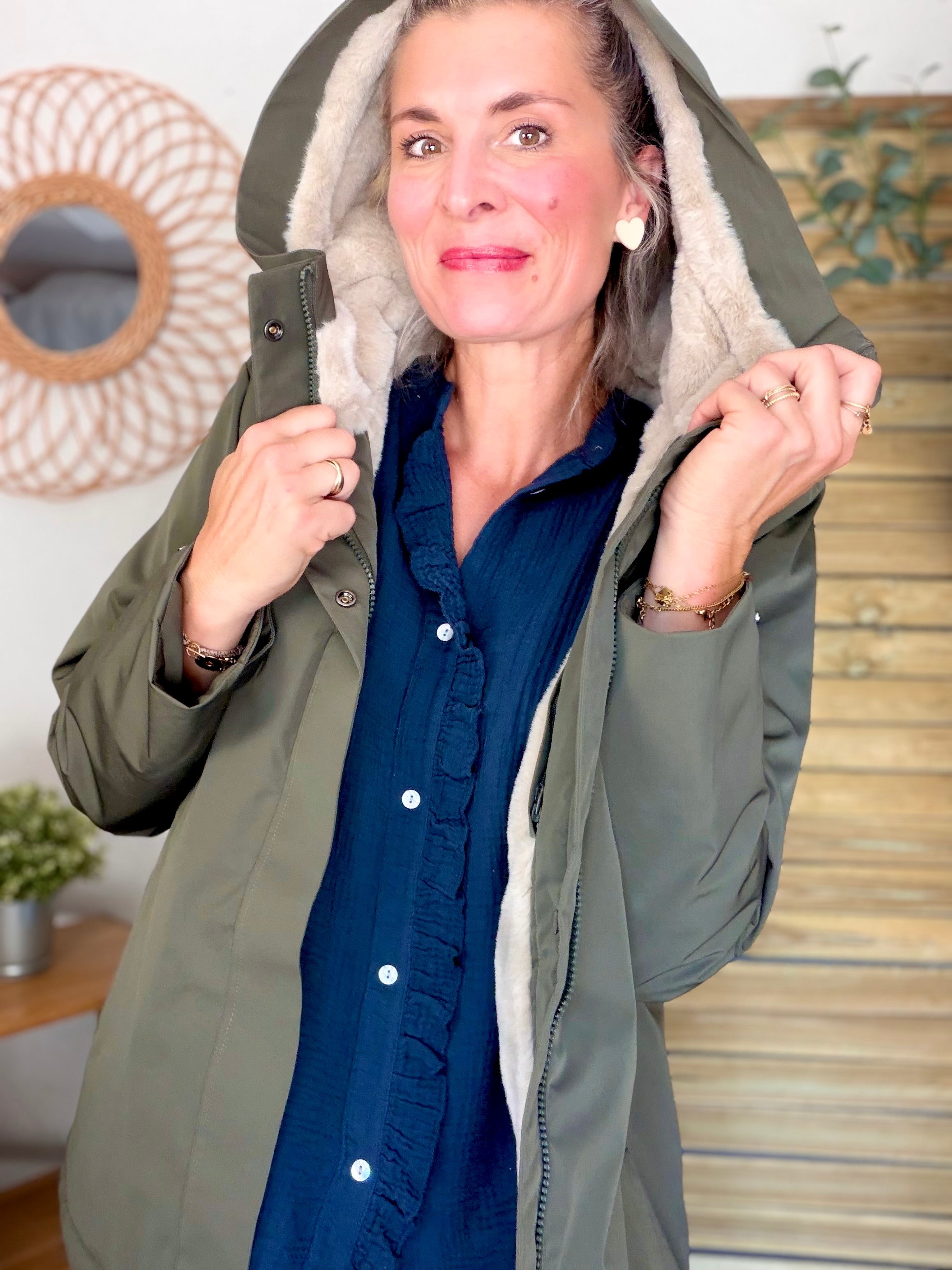 LAURA JO - Parka fourrée imperméable AMBRE MI-LONG - Kaki / Beige