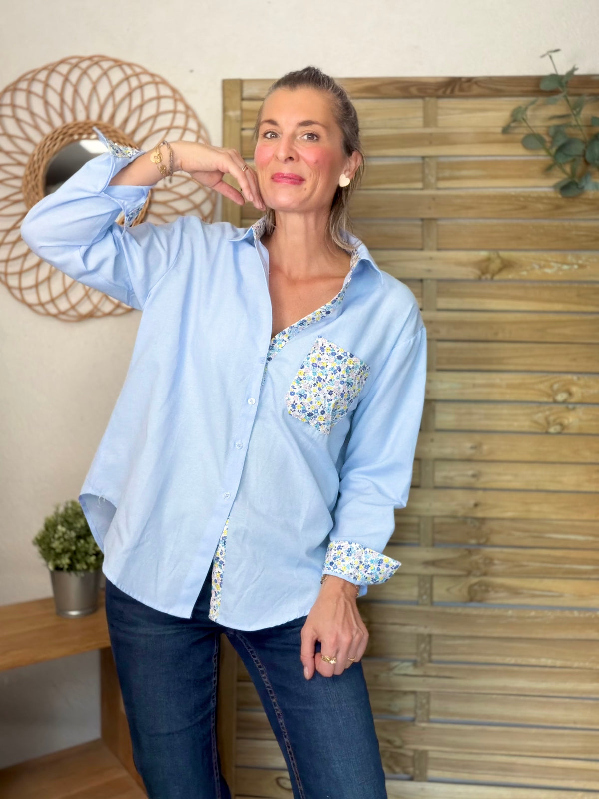 Chemise avec Liberty AZÉLIE Bleue