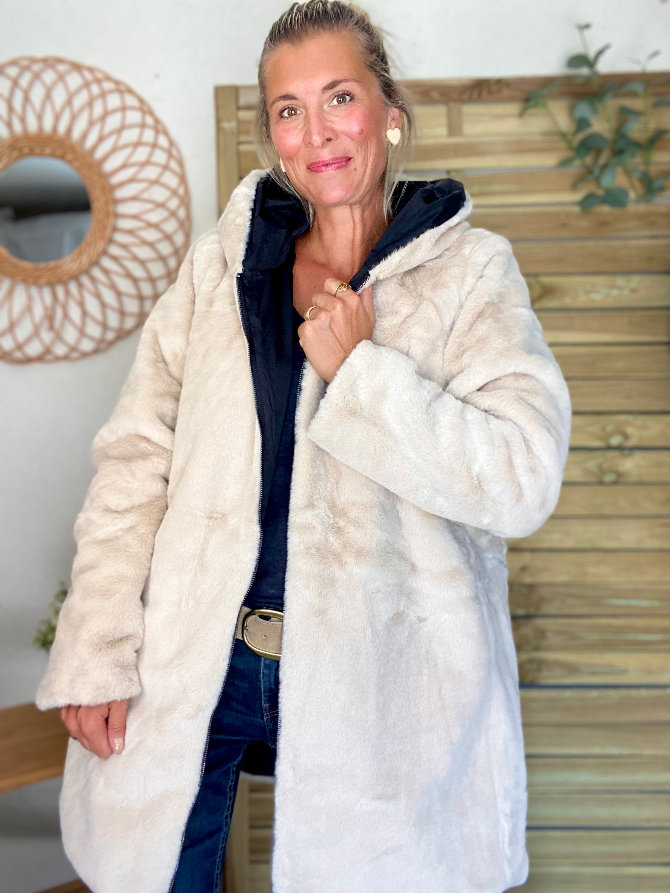 Parka Imperméable réversible fourrée Noir / Beige ALIX - LAURA JO