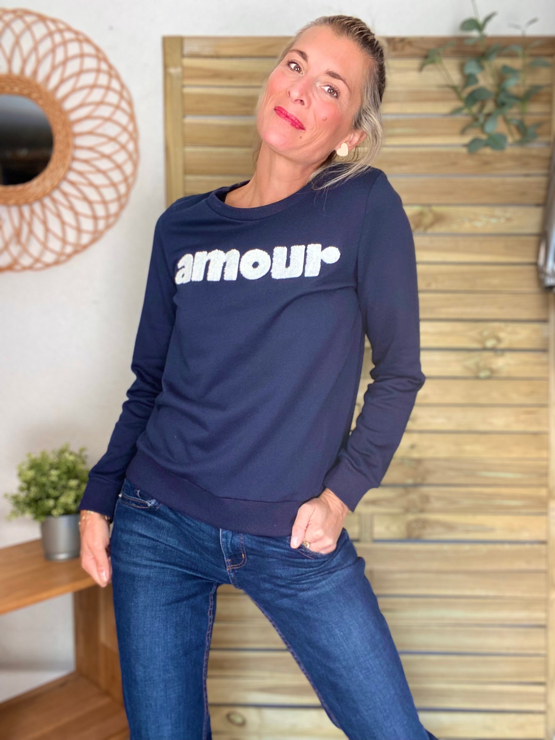 Sweat amour DORIA - Bleu marine / Blanc