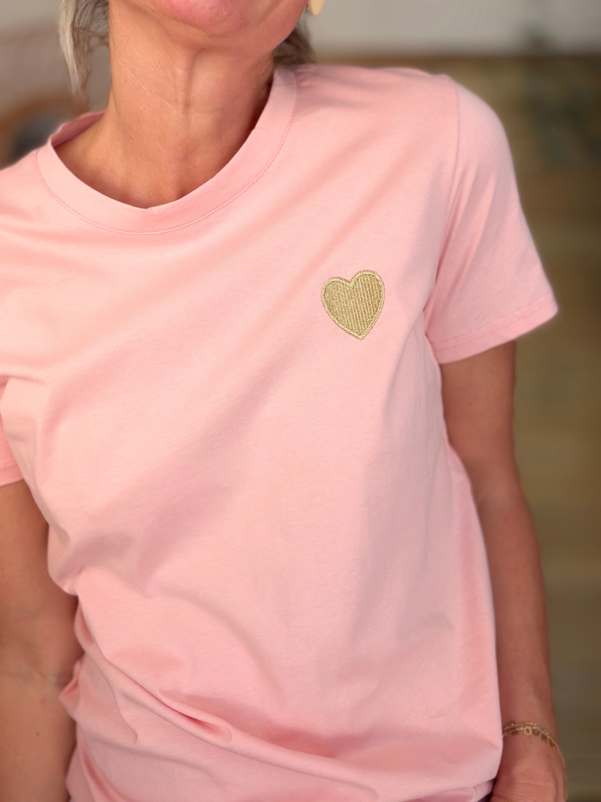 Tee shirt cœur brodé doré 💛 PIA Rose clair
