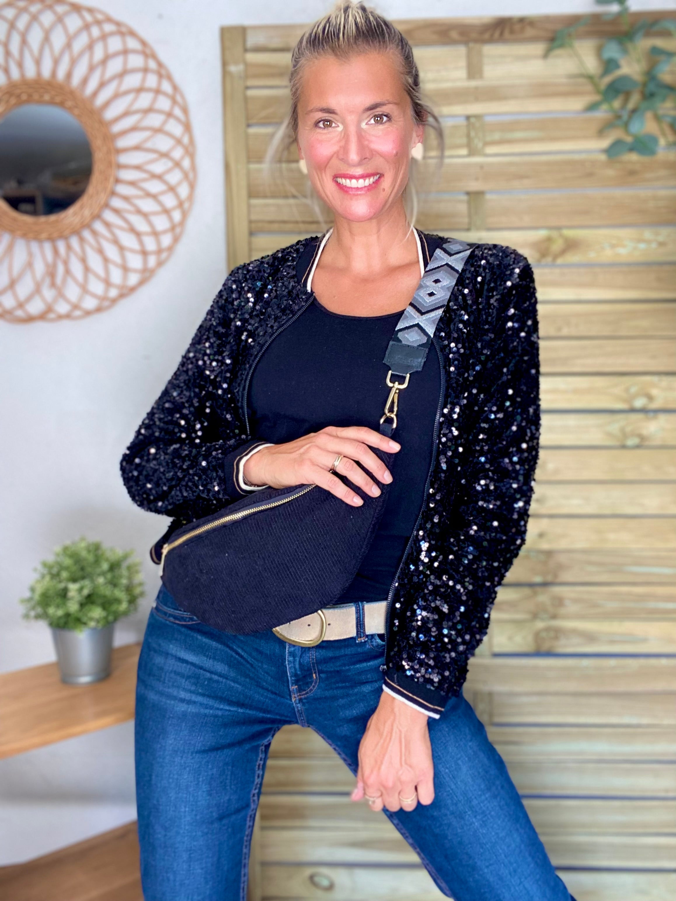 Veste bombers avec sequins Noirs KIM