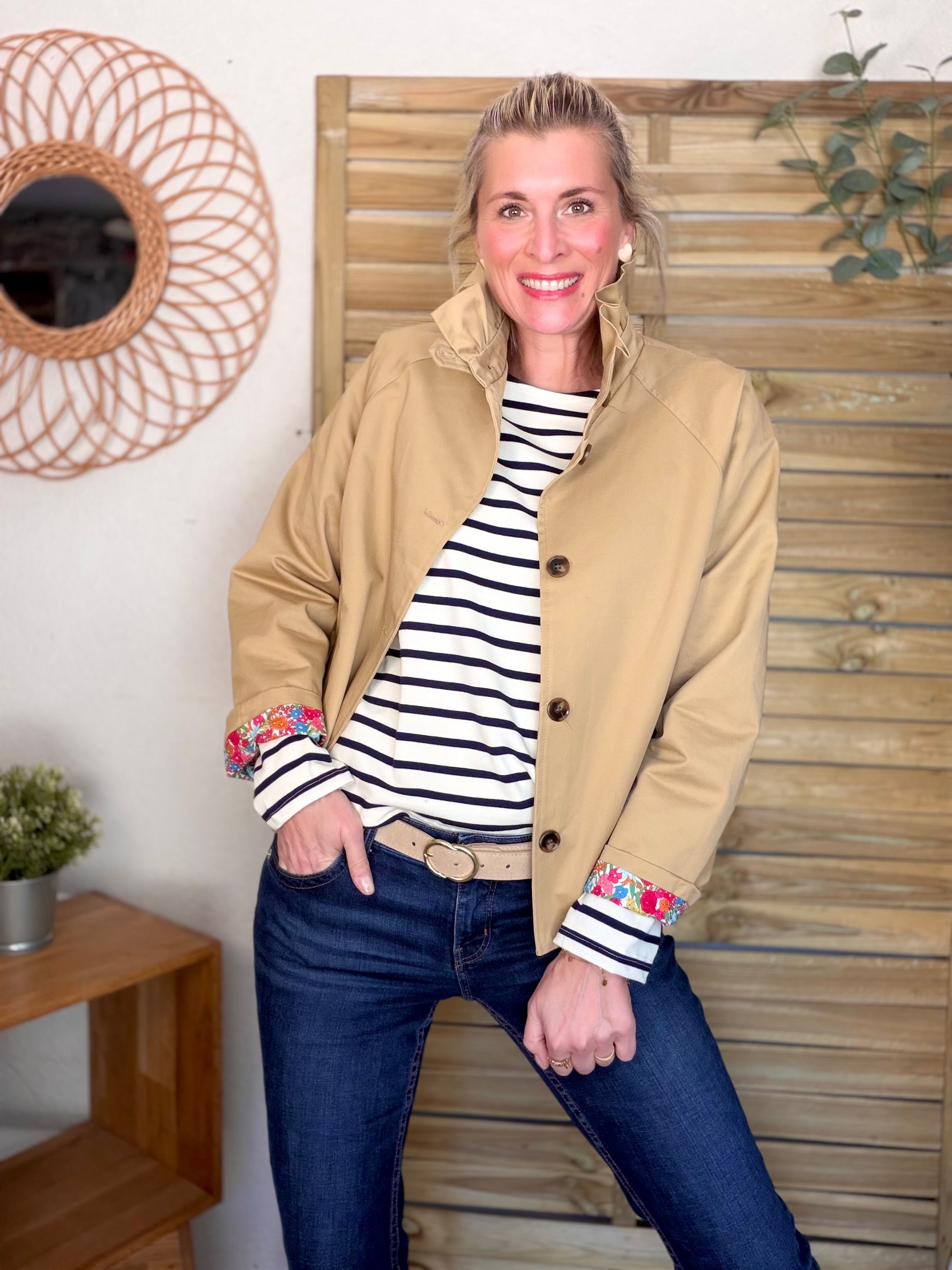 Veste Trench col victorien avec Liberty - VICKY Camel clair