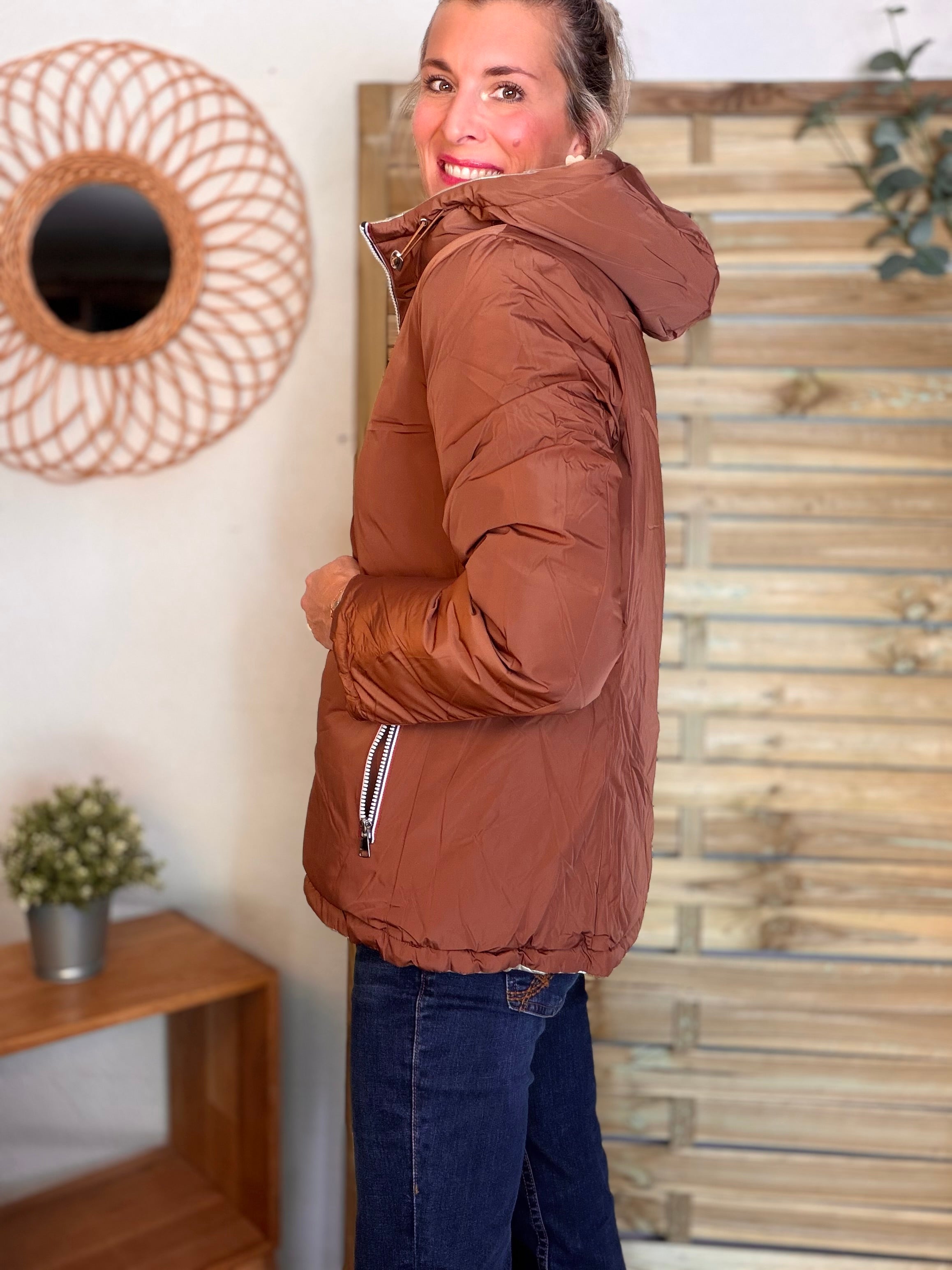 ⚡️PÉPITES FRIDAY - Doudoune imperméable réversible longue ANGÈLE COURT - Rouille choco - MELYA MELODY