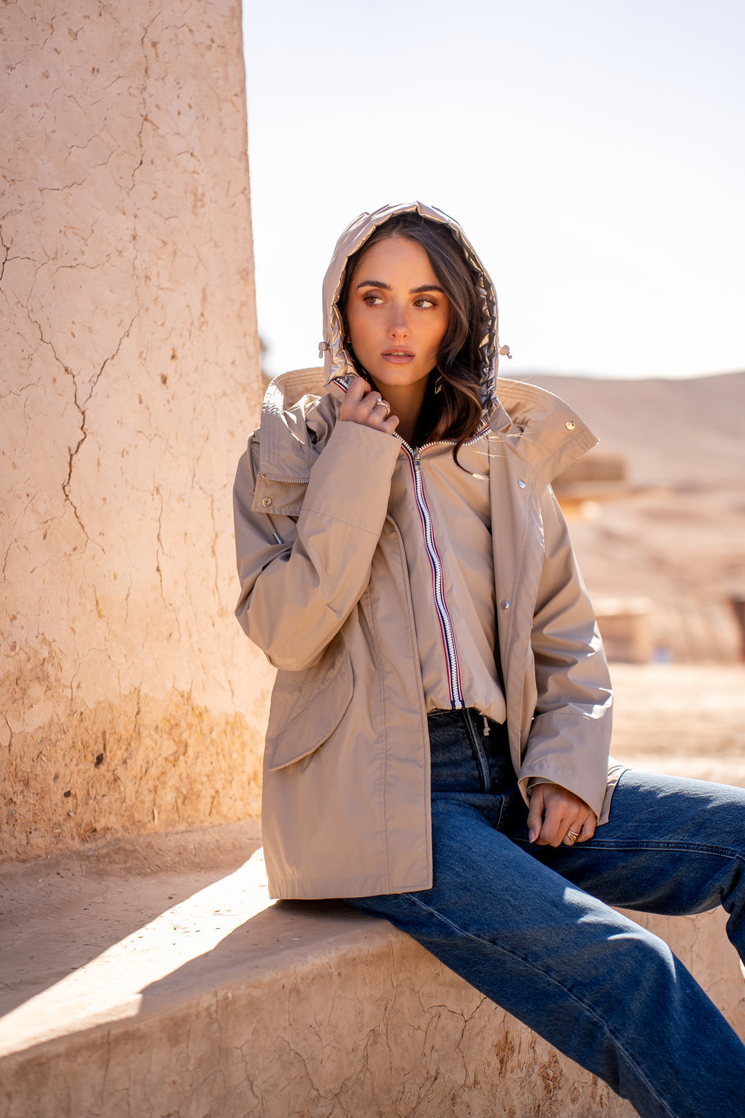 Col capuche amovible réversible DANY - LAURA JO - Beige / Doré