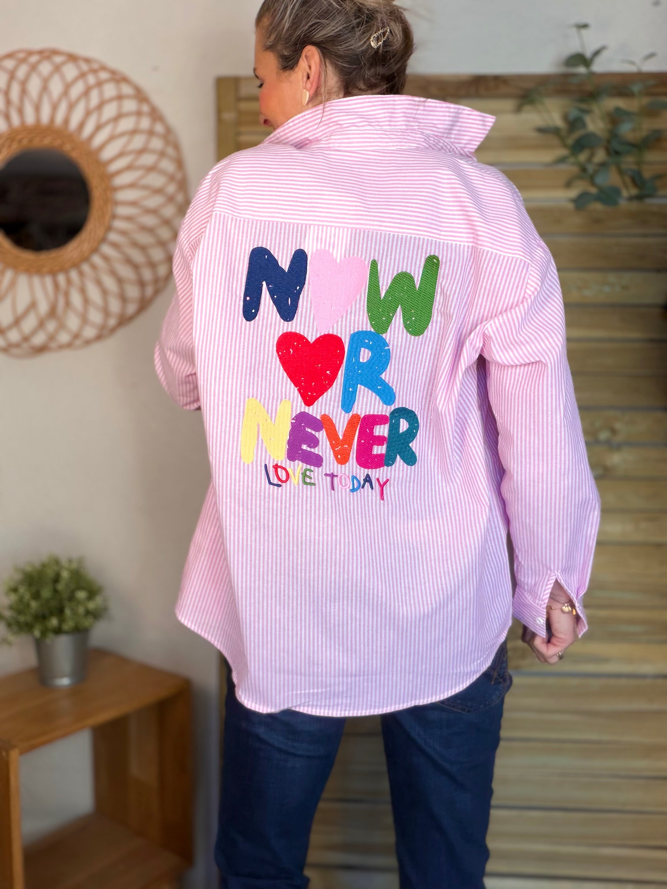 Chemise rayée brodée TINA Rose