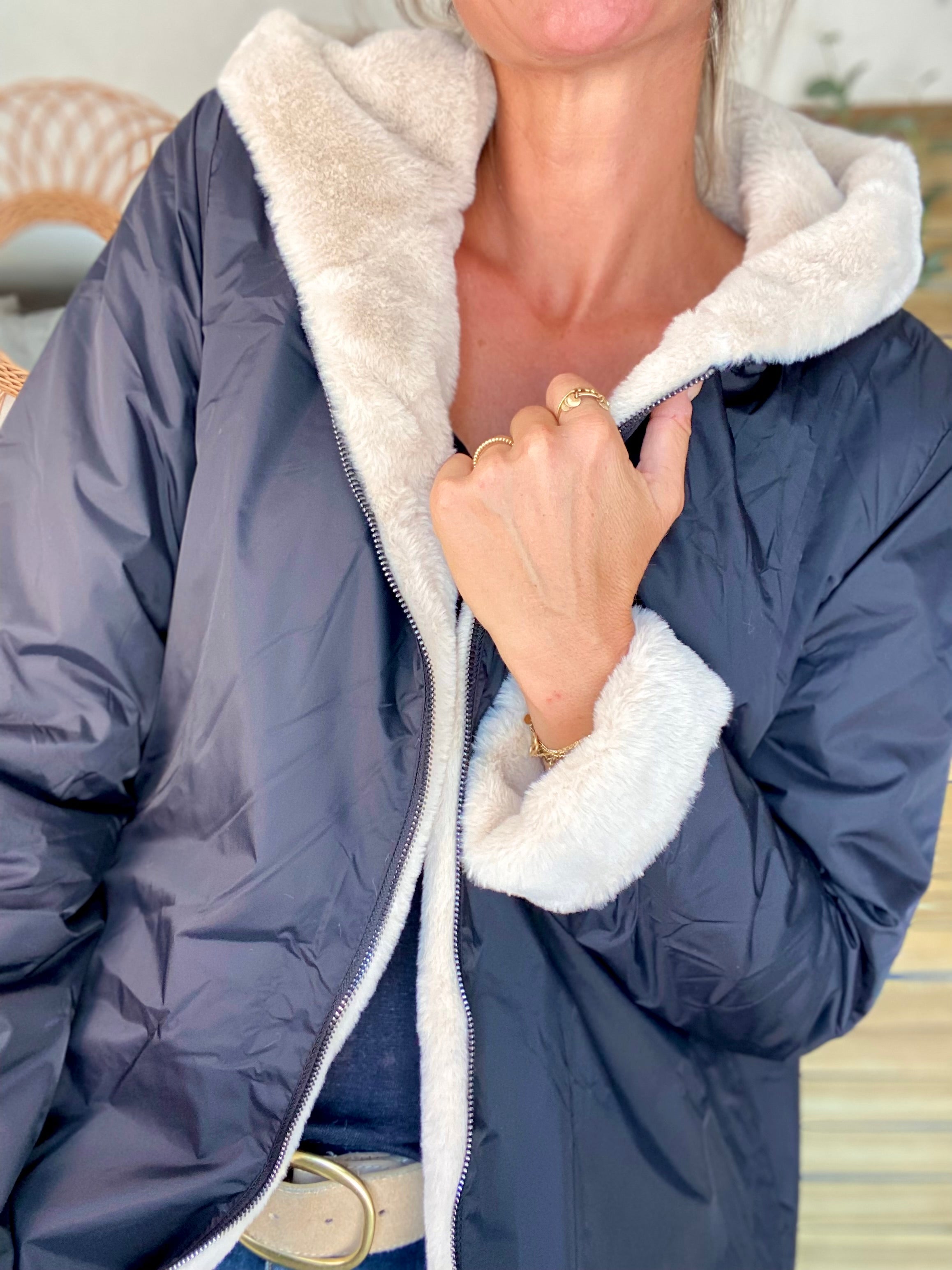 Parka Imperméable réversible fourrée Noir / Beige ALIX - LAURA JO