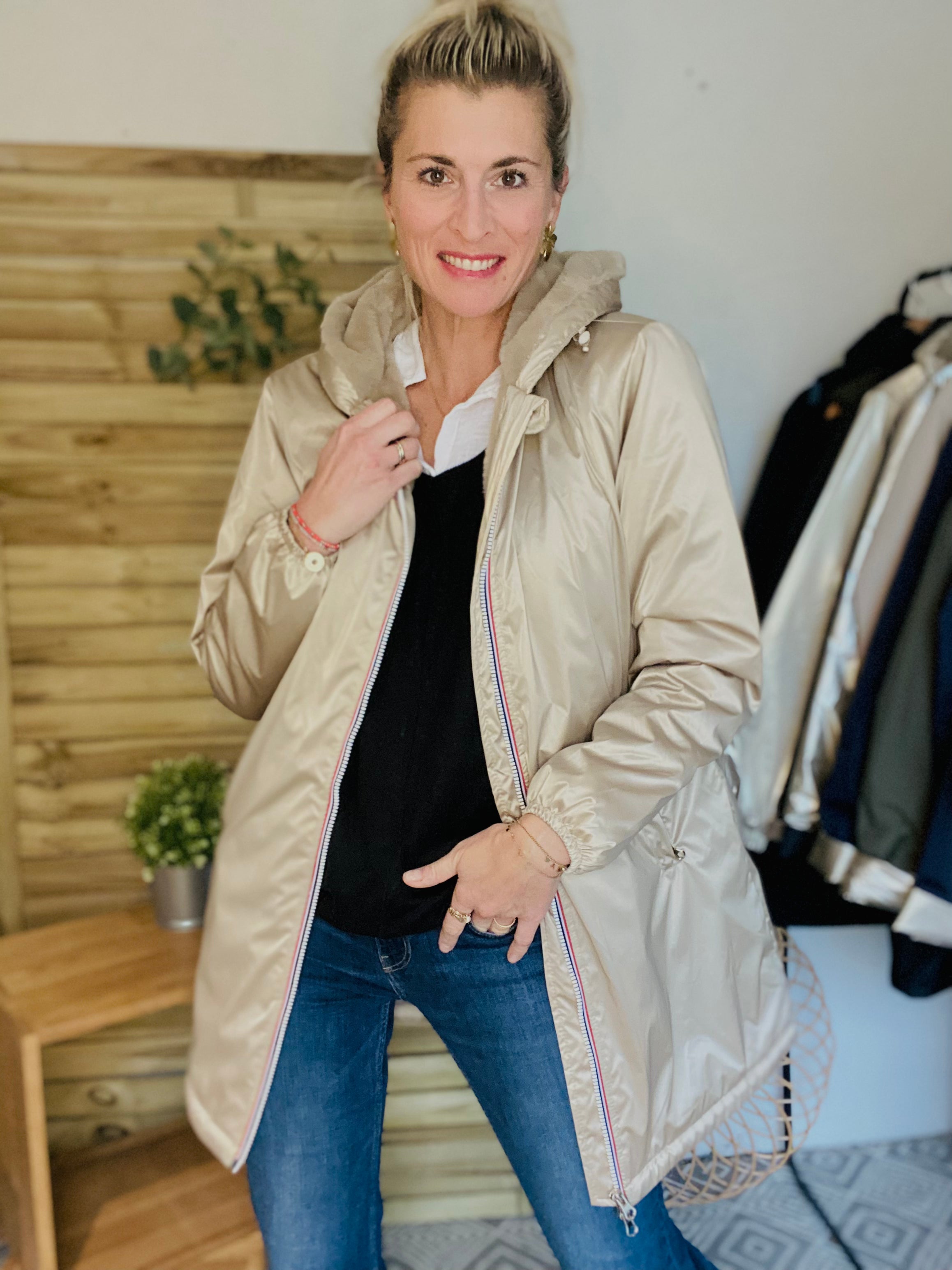 RETOUR EN STOCK 20/11 - Parka Imperméable LOUISE LONG fourré - Sable irisé - Laura Jo