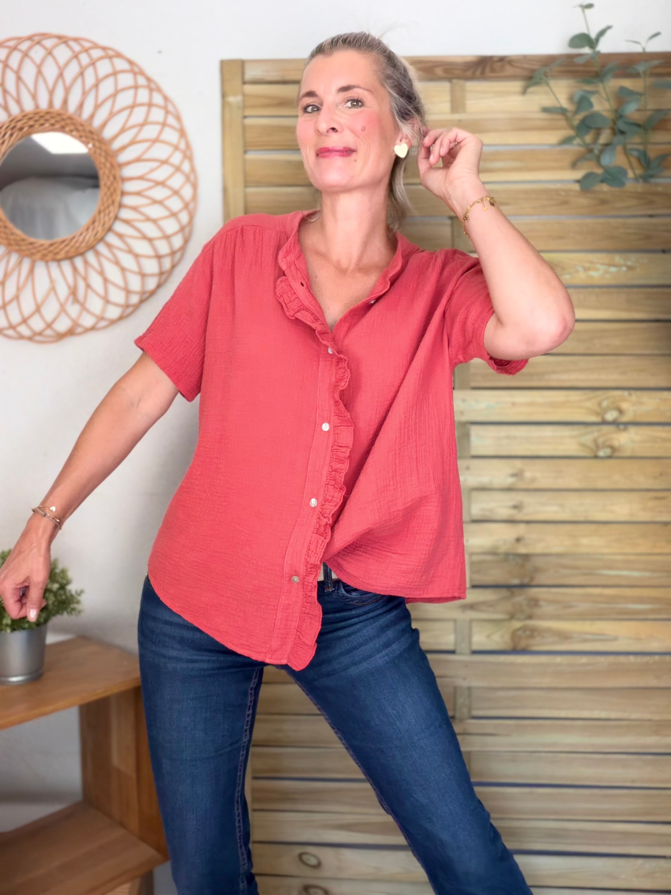 Blouse en gaze de coton ANAËLLE Terracotta