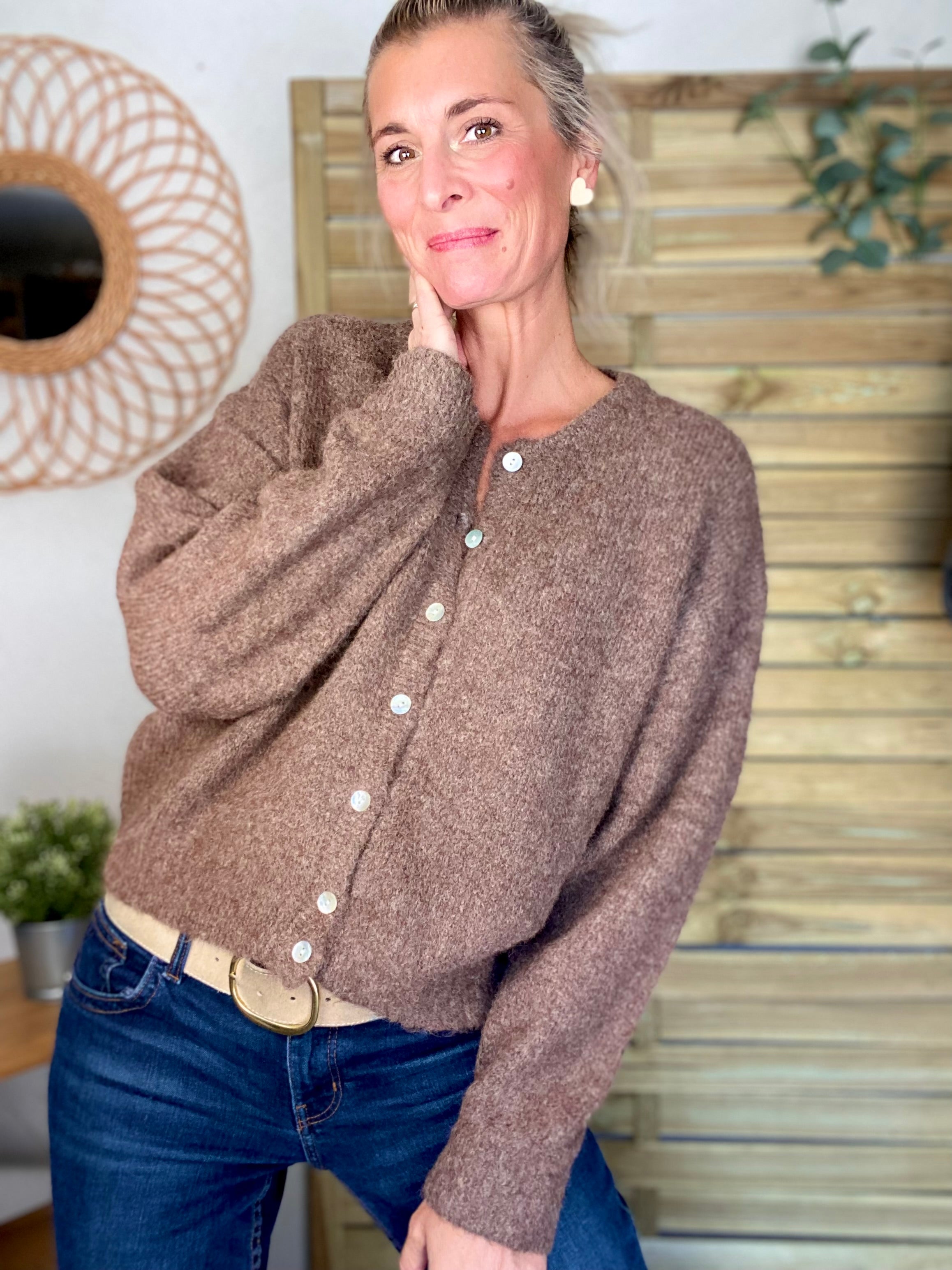 Gilet en maille MERYL - Chocolat chiné