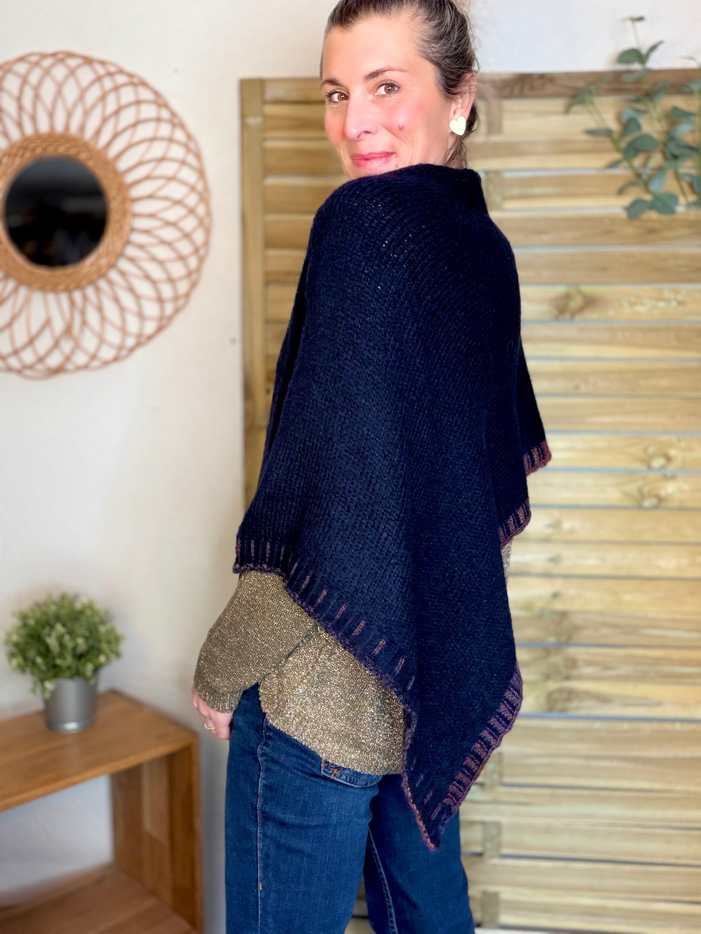 Poncho asymétrique GISÈLE - Bleu marine