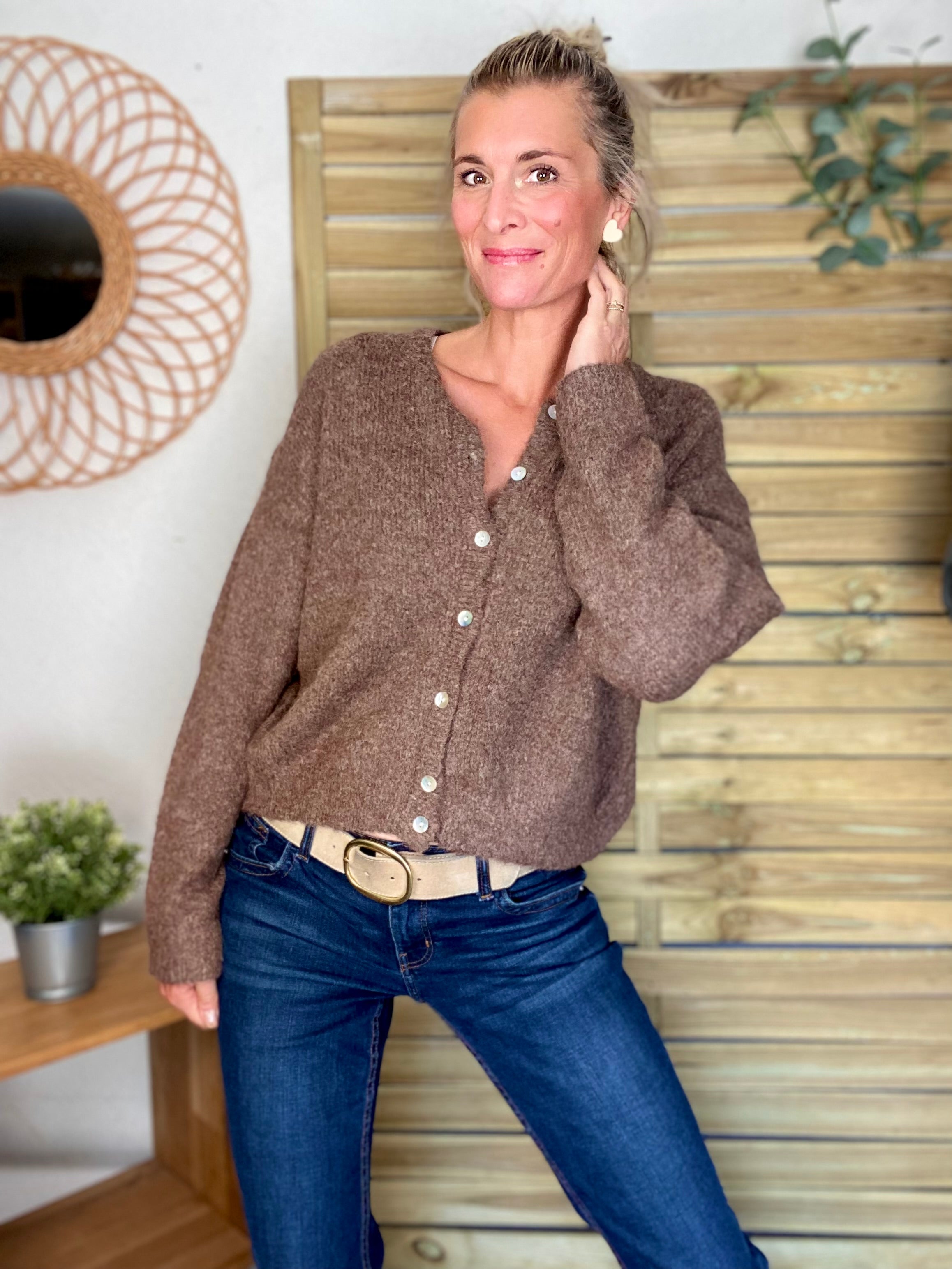 Gilet en maille MERYL - Chocolat chiné