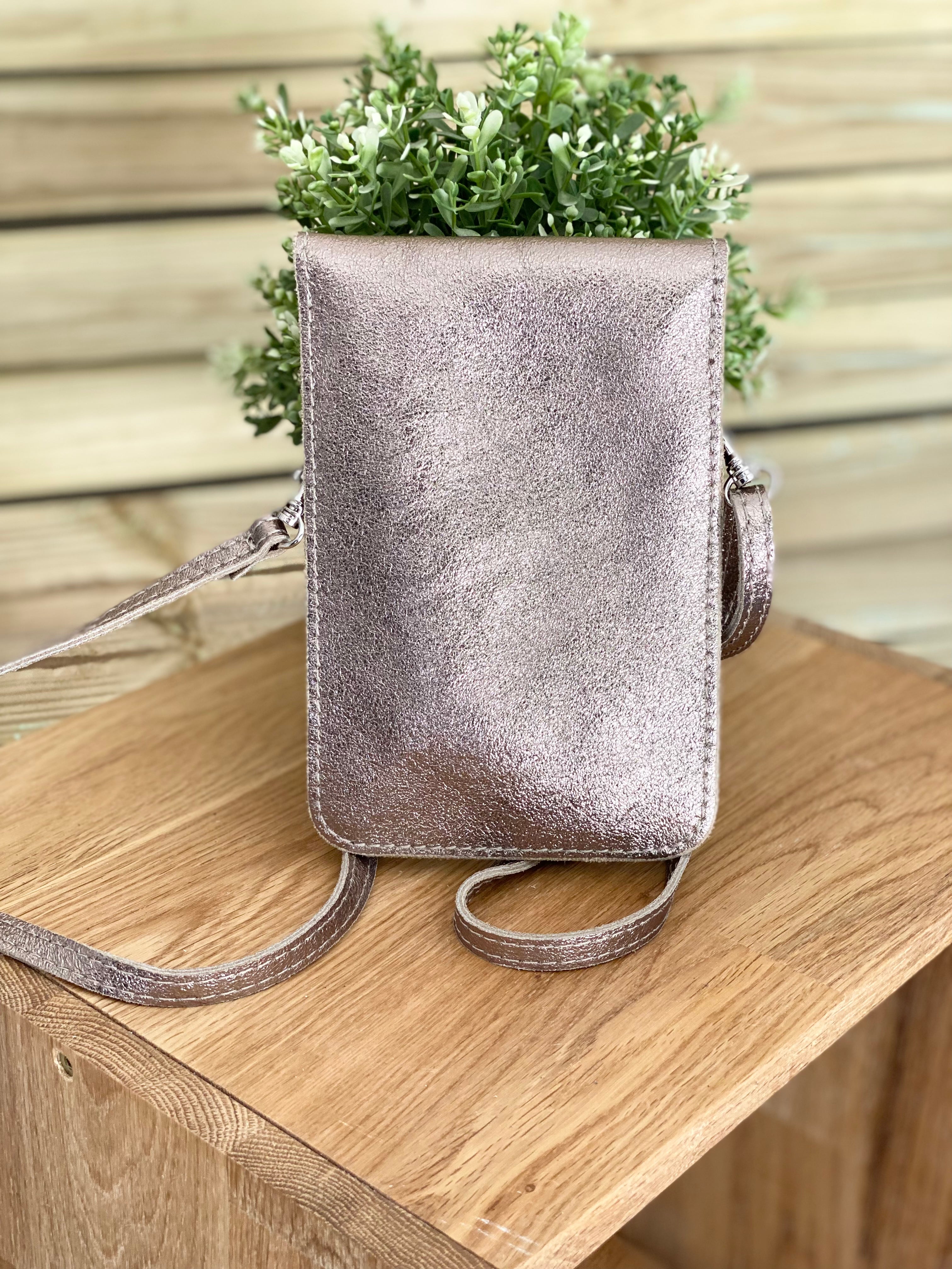 Pochette bandoulière en cuir irisé - FLORE - Bronze (7 coloris)