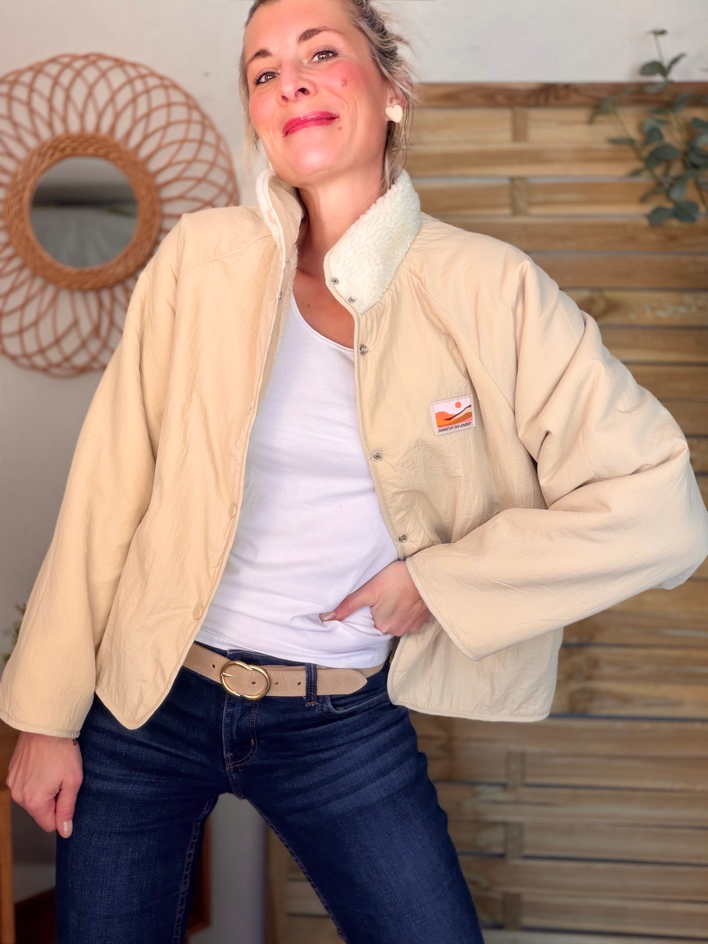 Veste matelassée réversible Sherpa AMÉLIE Beige