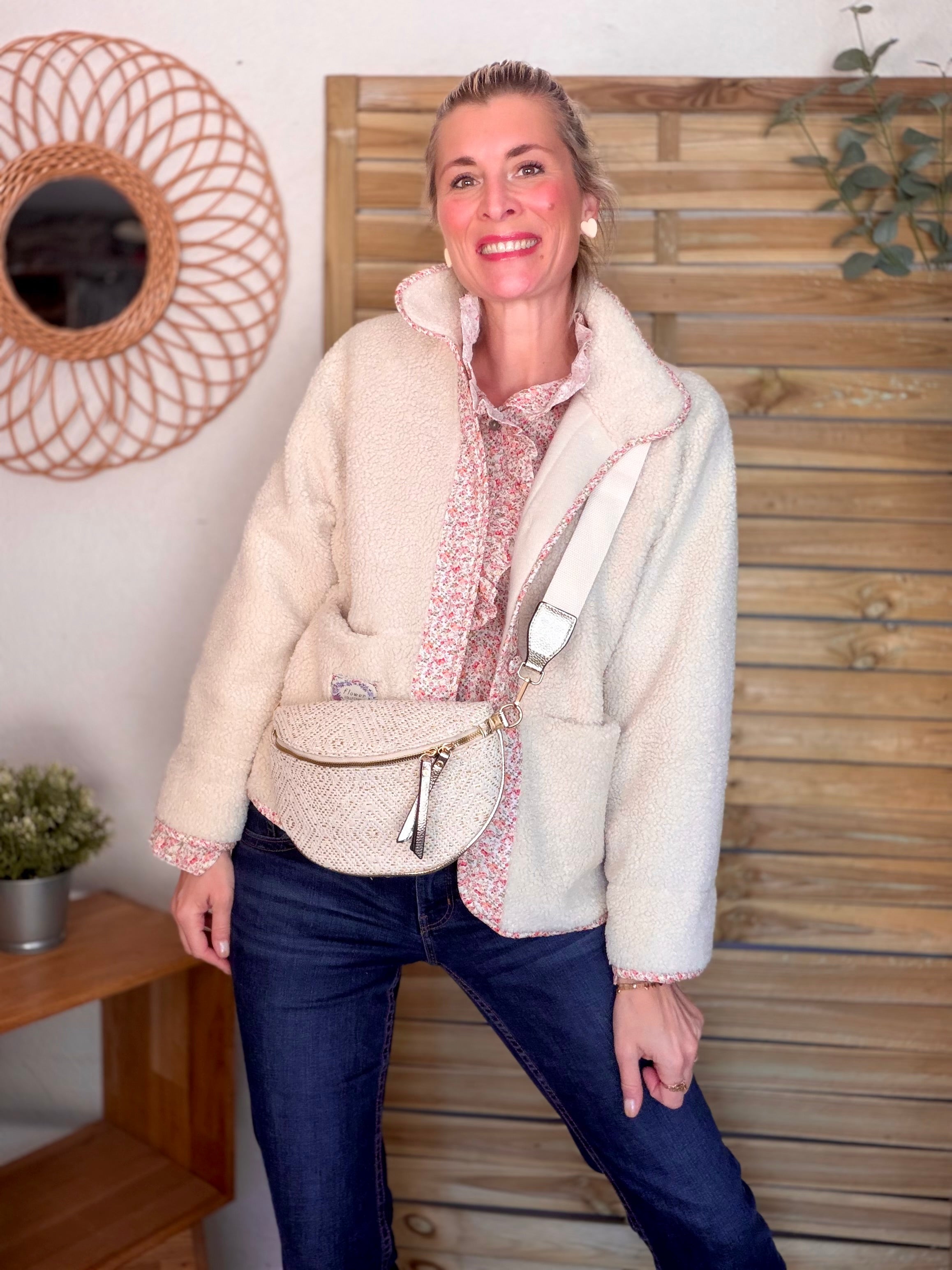 Chemise imprimée Liberty col volanté HÉLOÏSE - Rouge rosé