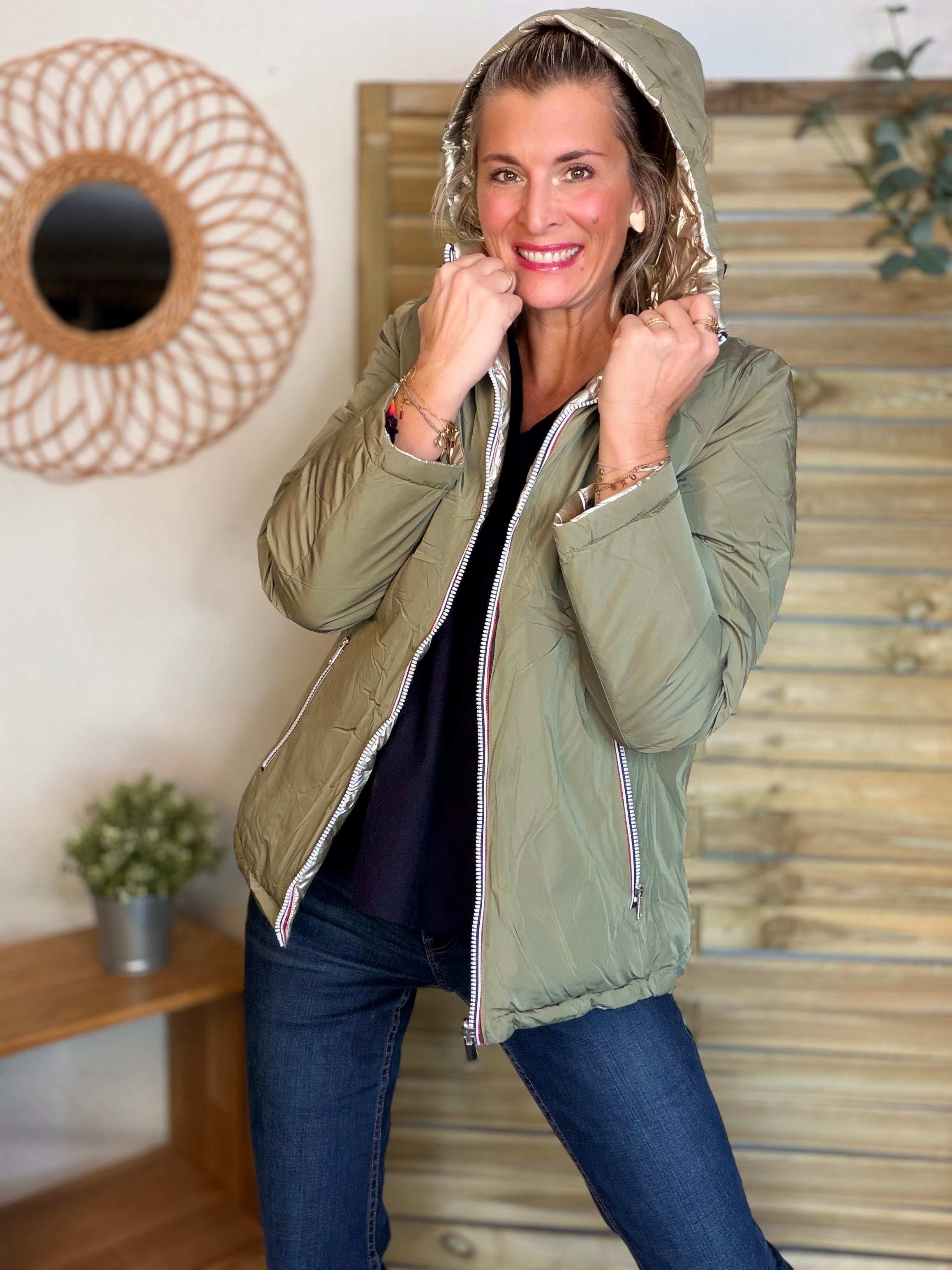 ⚡️PÉPITES FRIDAY - Doudoune imperméable réversible longue ANGÈLE COURT - Kaki clair - MELYA MELODY