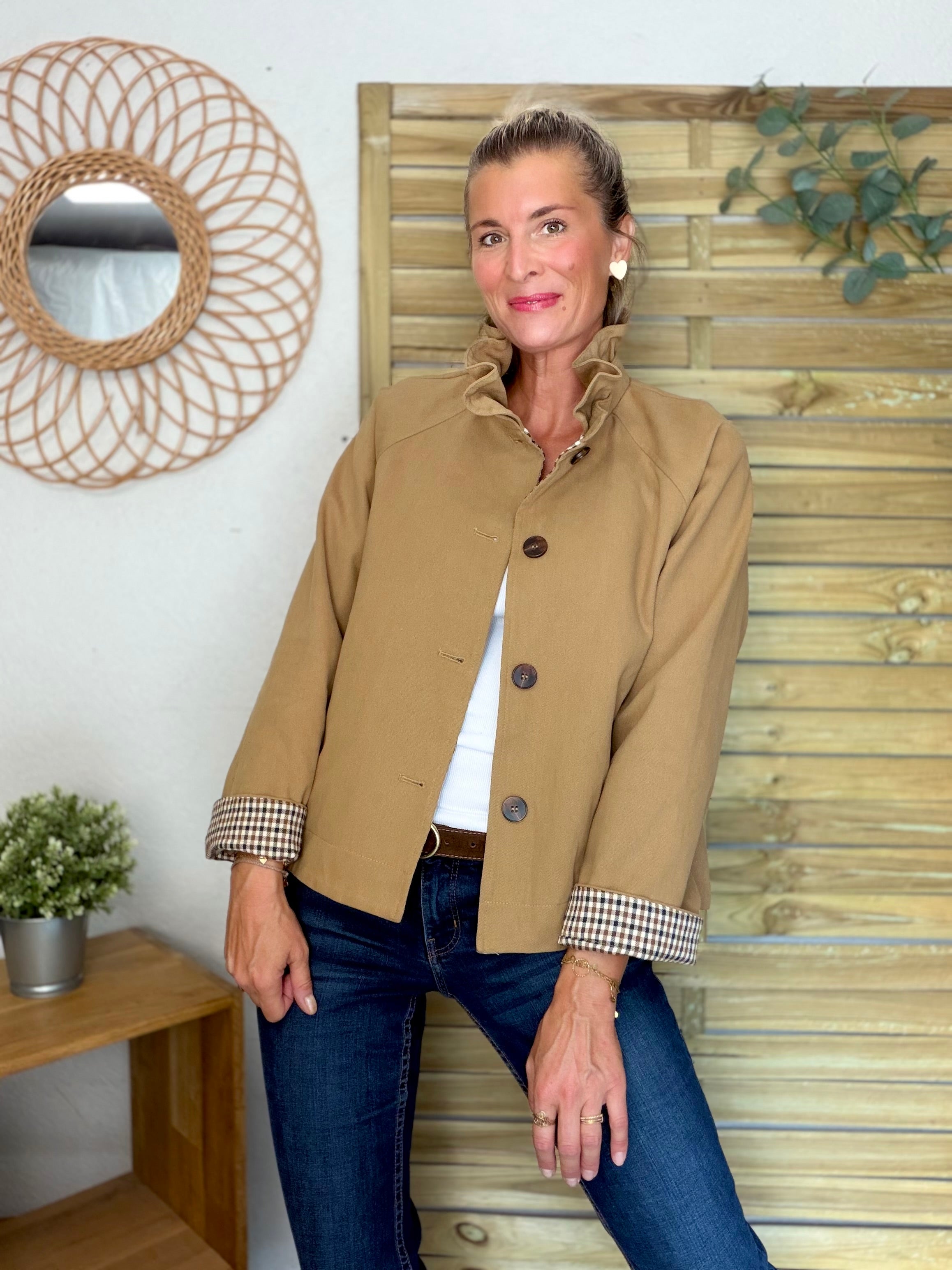 Veste toile coton col victorien avec vichy - GABY