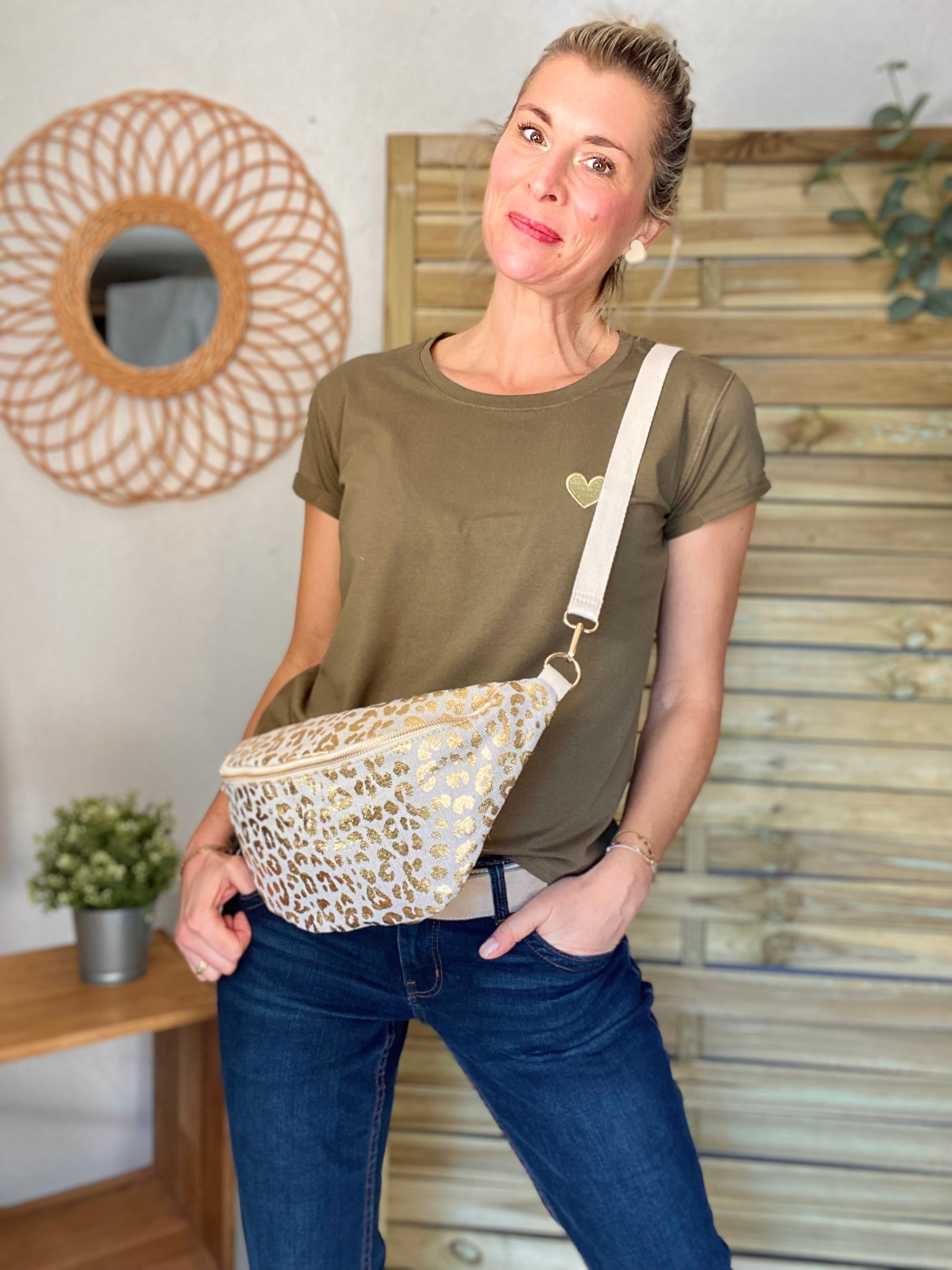 Sac banane XL en toile léo Doré pailleté - KATE