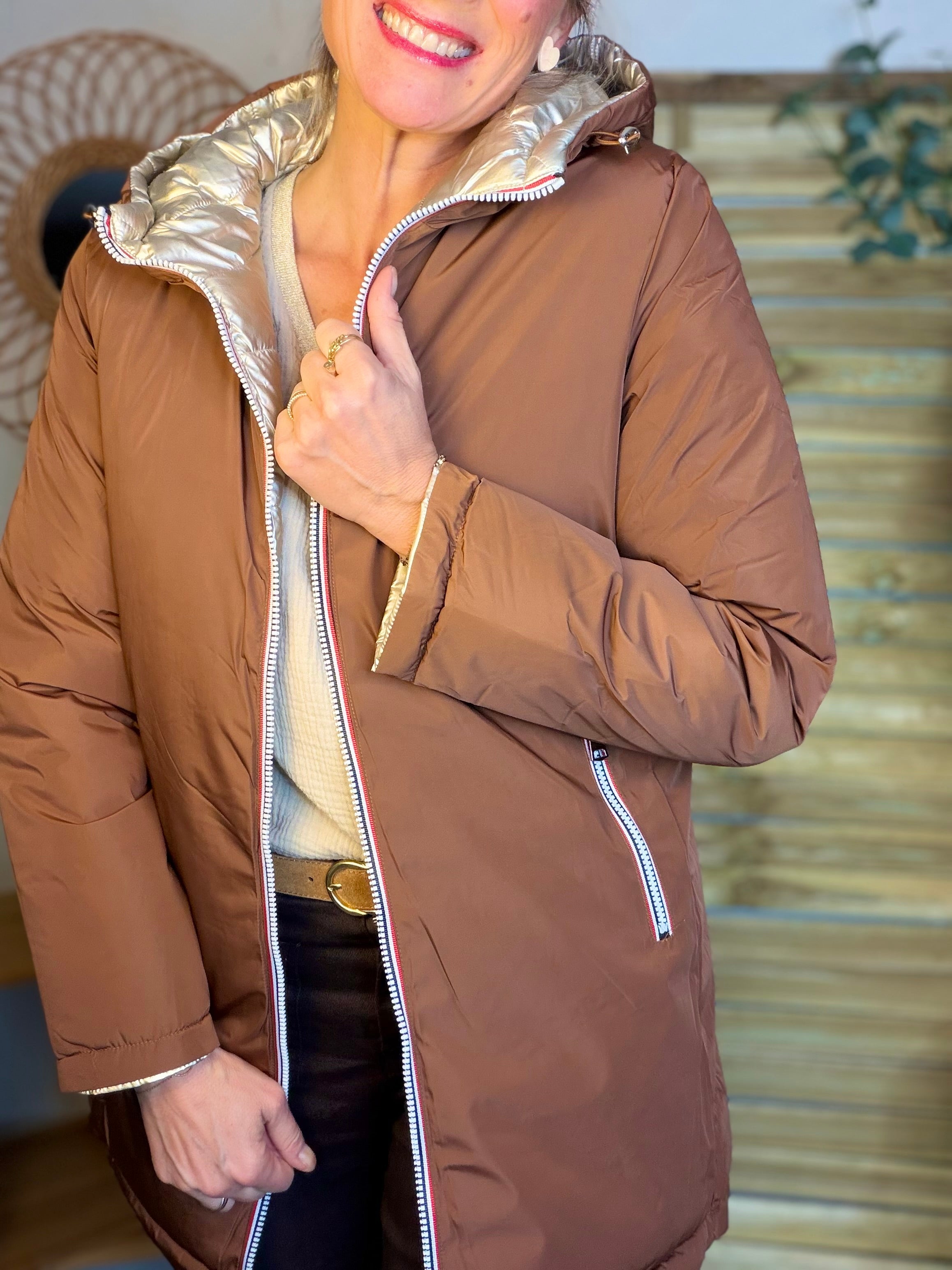 Doudoune imperméable réversible longue ANGÈLE LONG - Rouille choco - MELYA MELODY