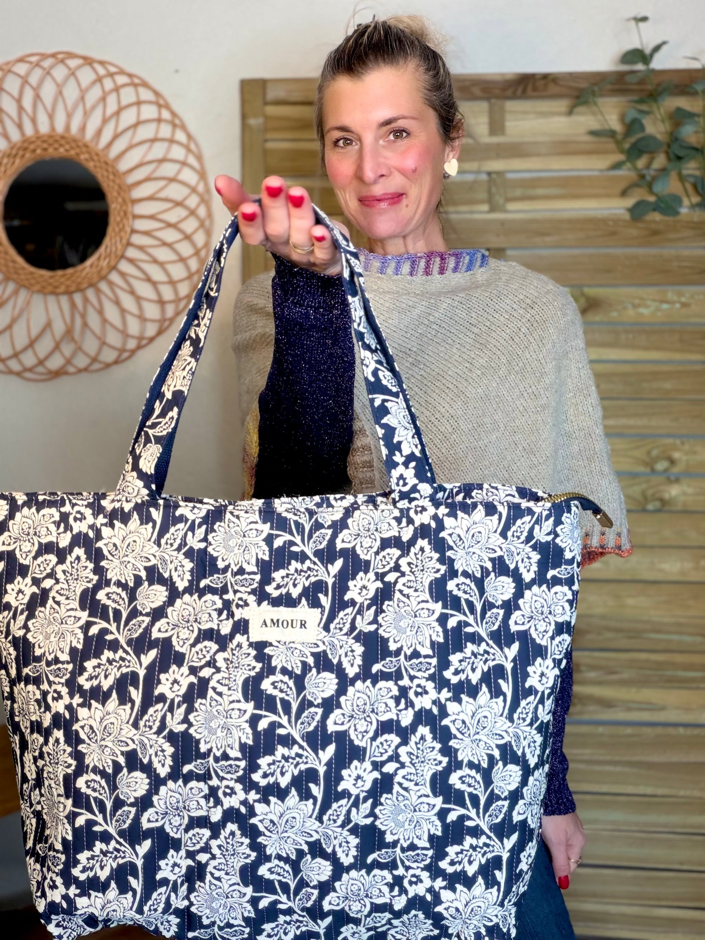 Sac cabas imprimé PIERCE - fleuri marine