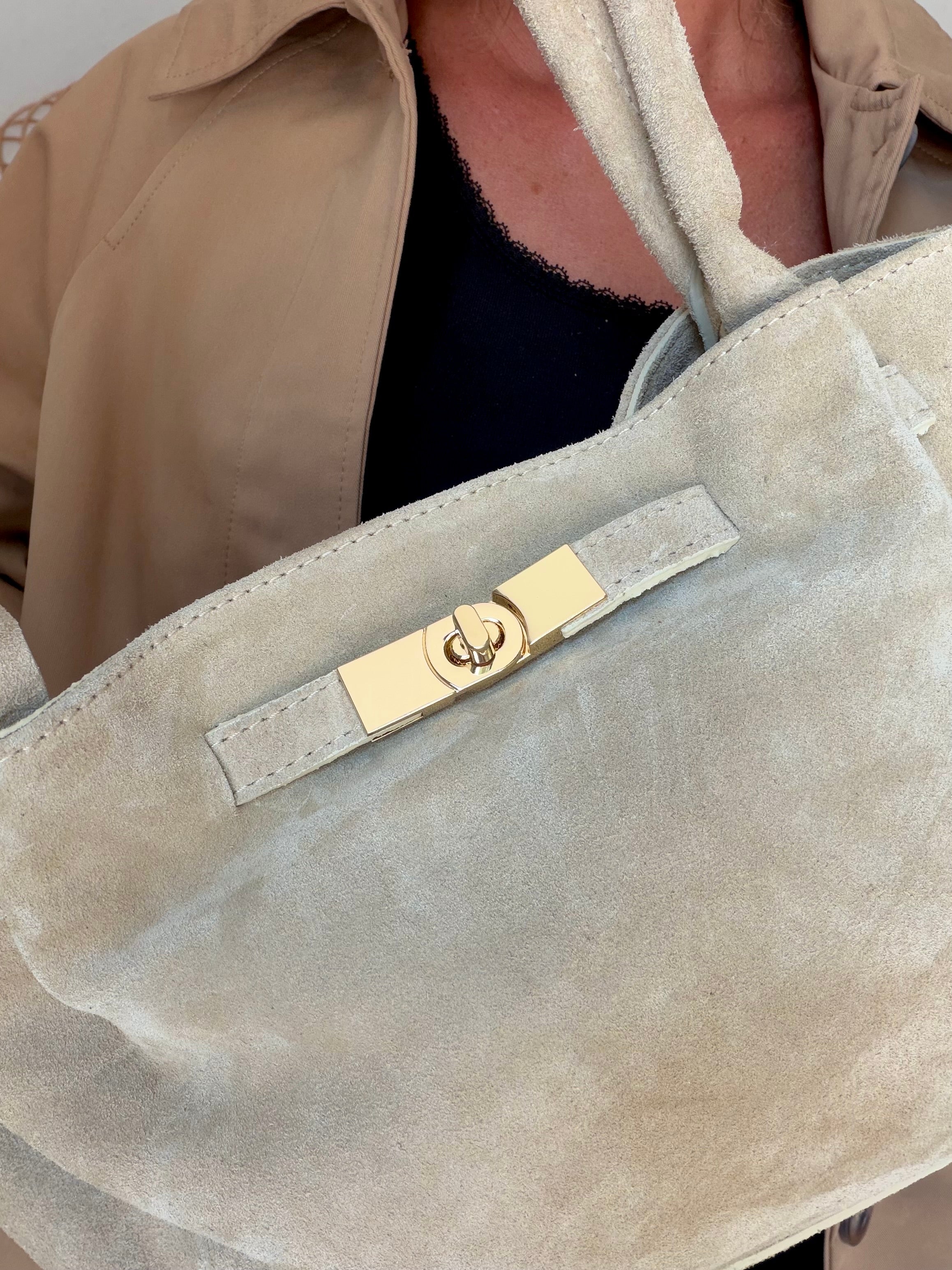 Sac cabas en cuir daim HANA - Beige
