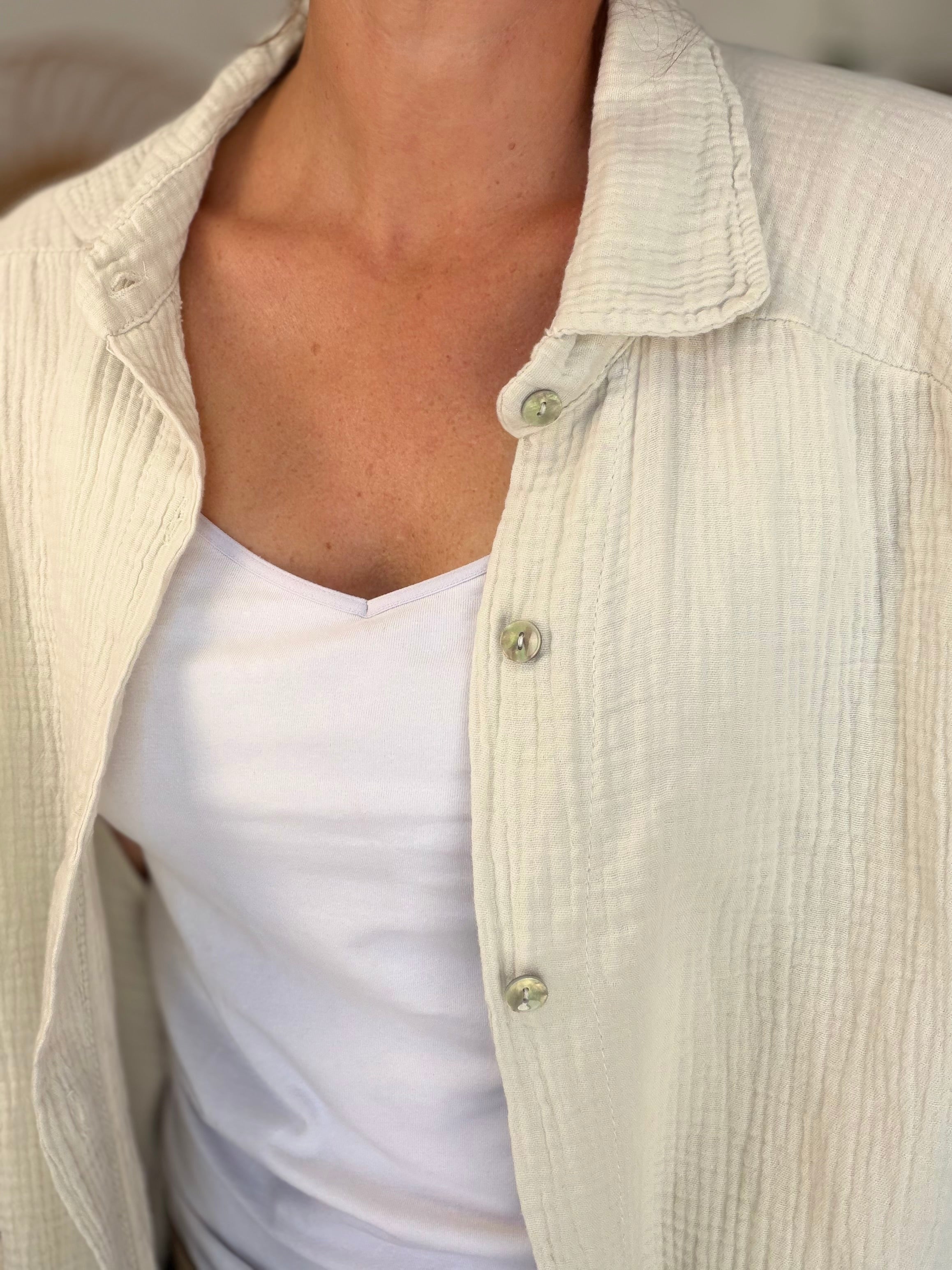 Chemise en gaze de coton unie FÉLICIA Beige