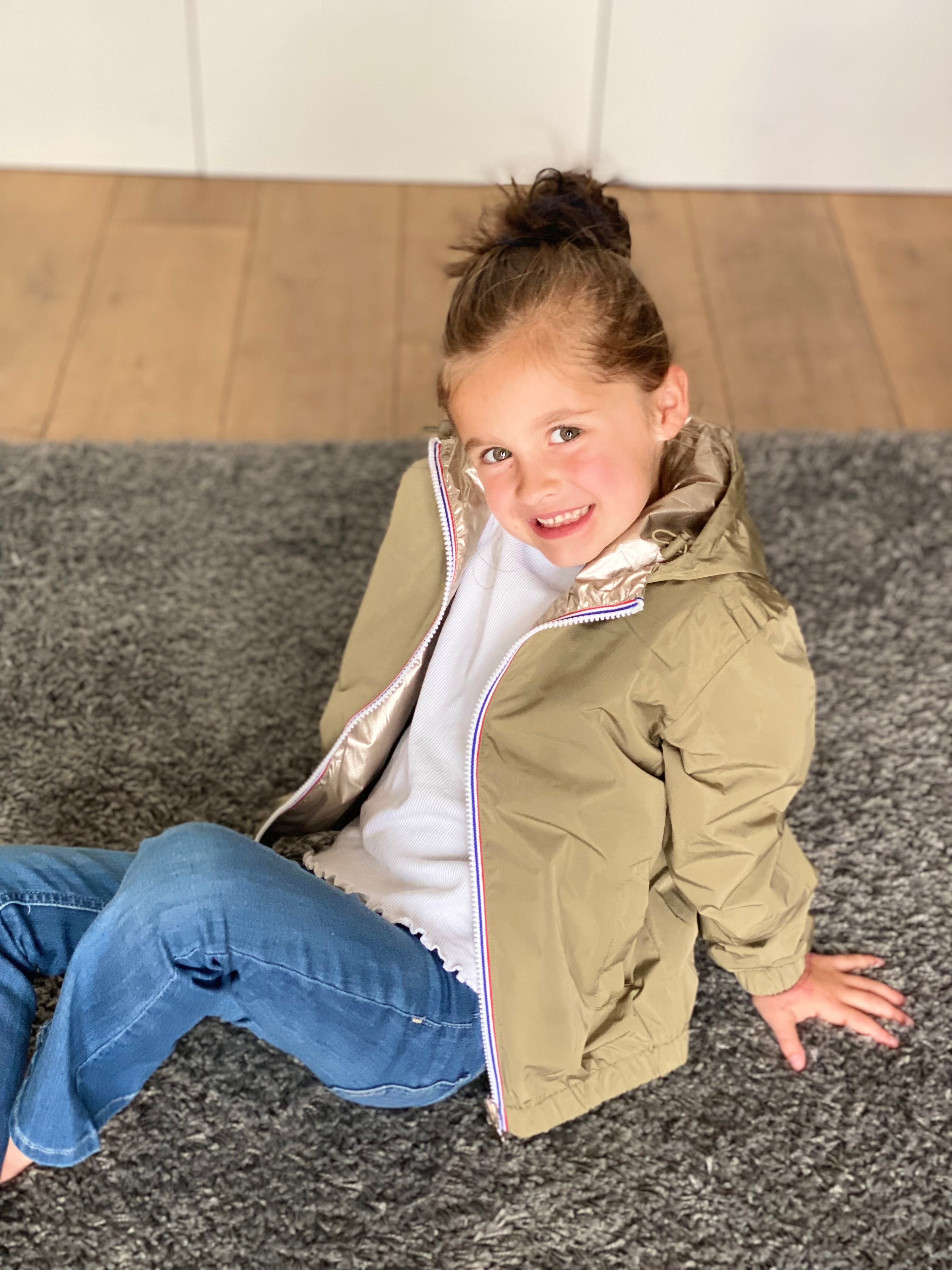 Veste Imperméable réversible mixte GARANCE KIDS - Kaki clair / Doré