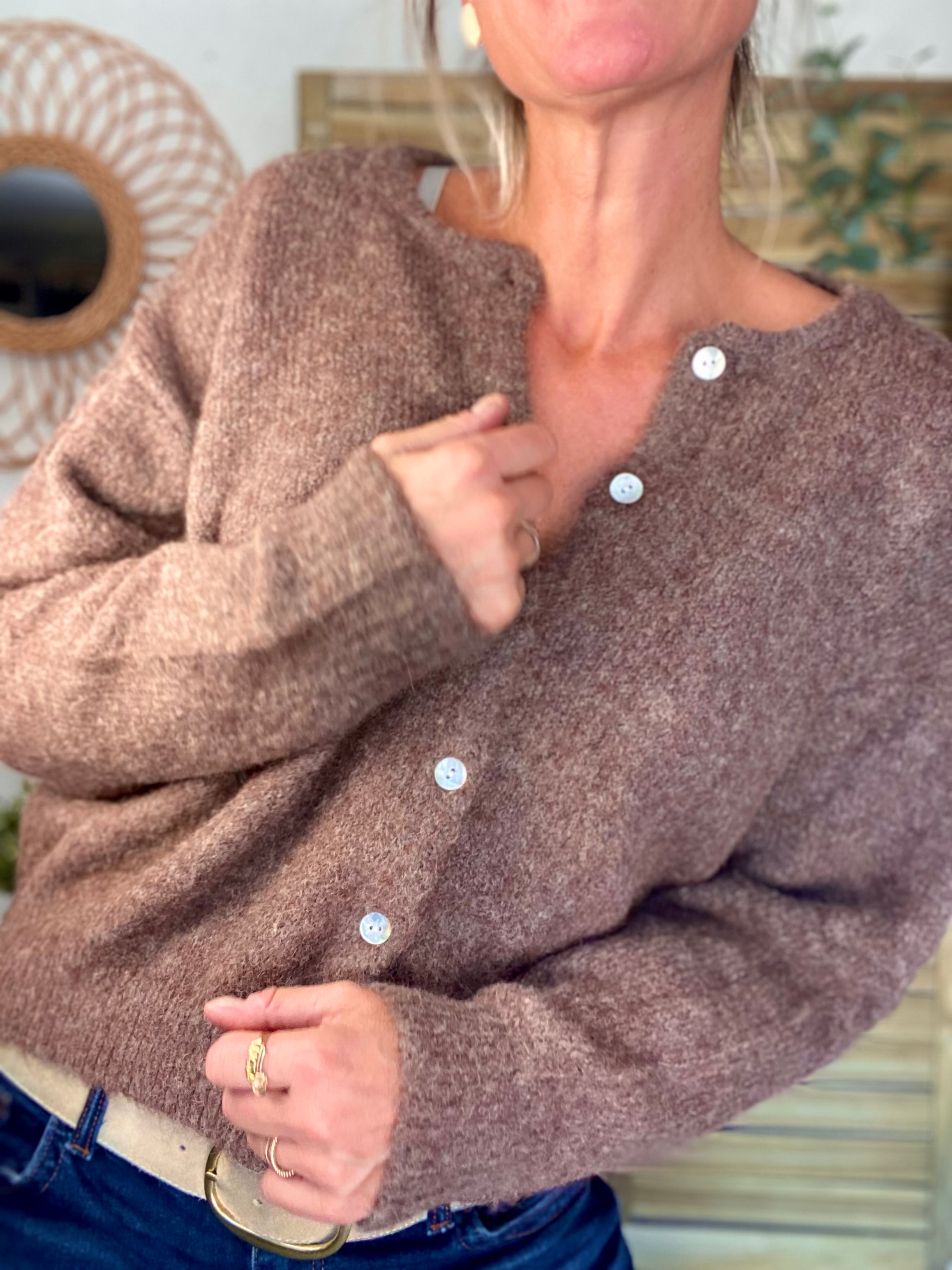 Gilet en maille SYDNEY - Chocolat chiné