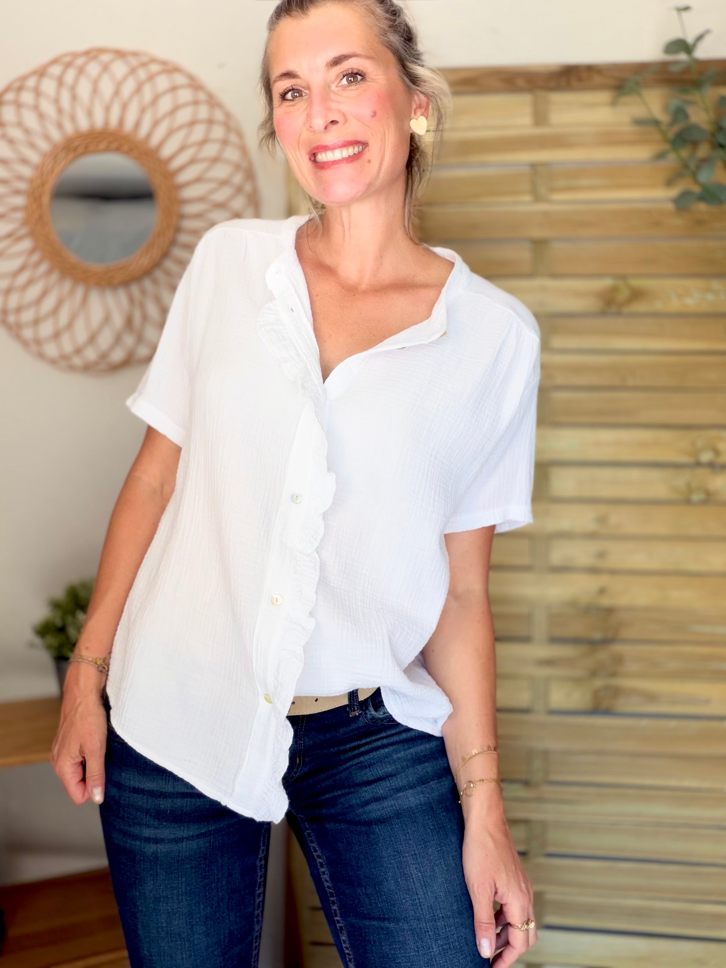 Blouse en gaze de coton ANAËLLE Blanc