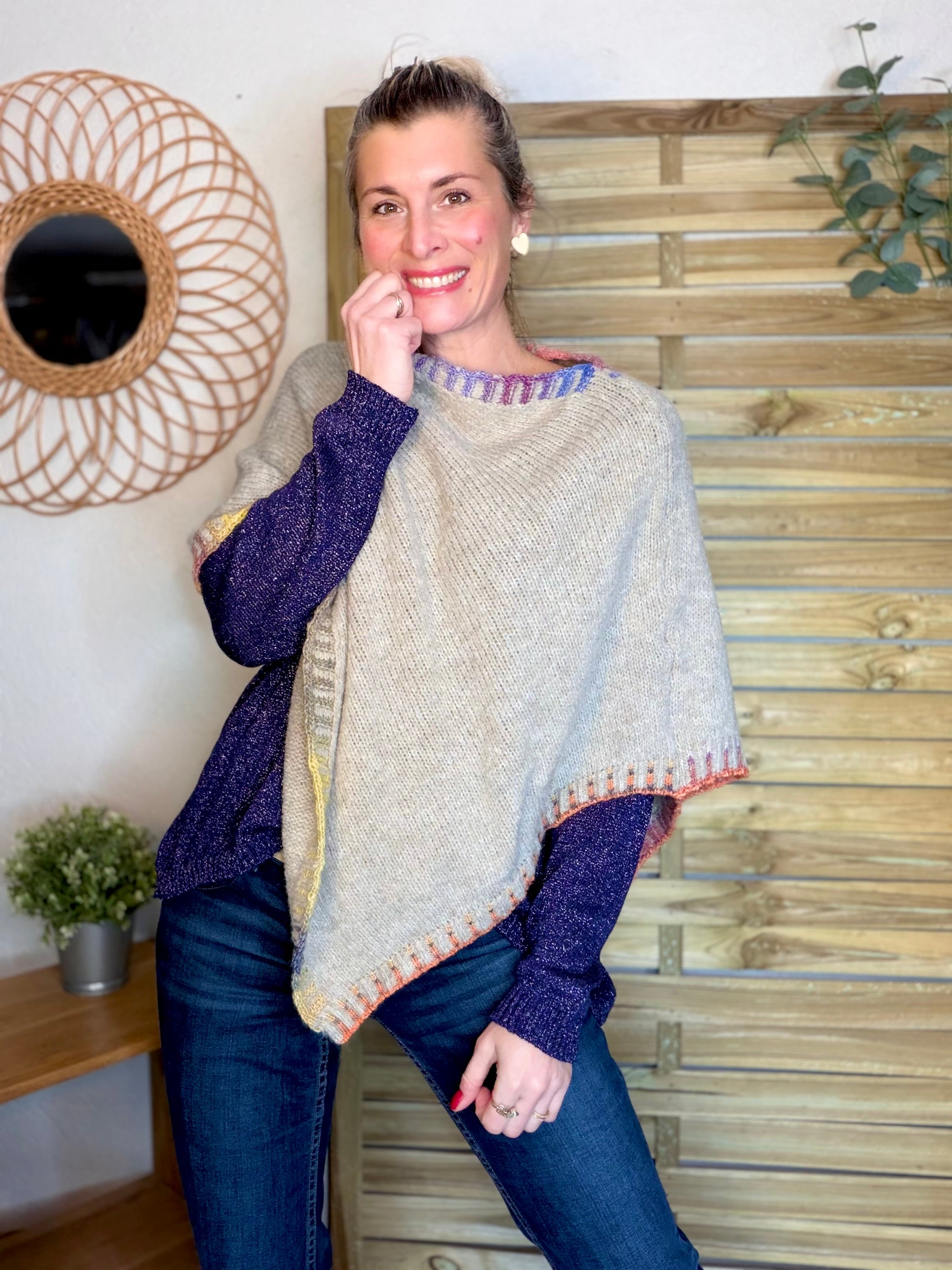 Poncho asymétrique GISÈLE- Beige