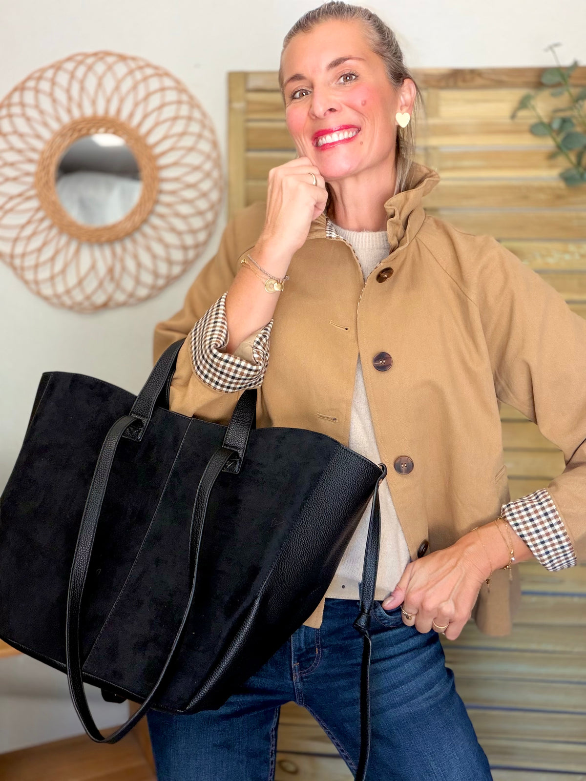 Grand Sac cabas 2 en 1 en simili daim - LAURÈNE Noir