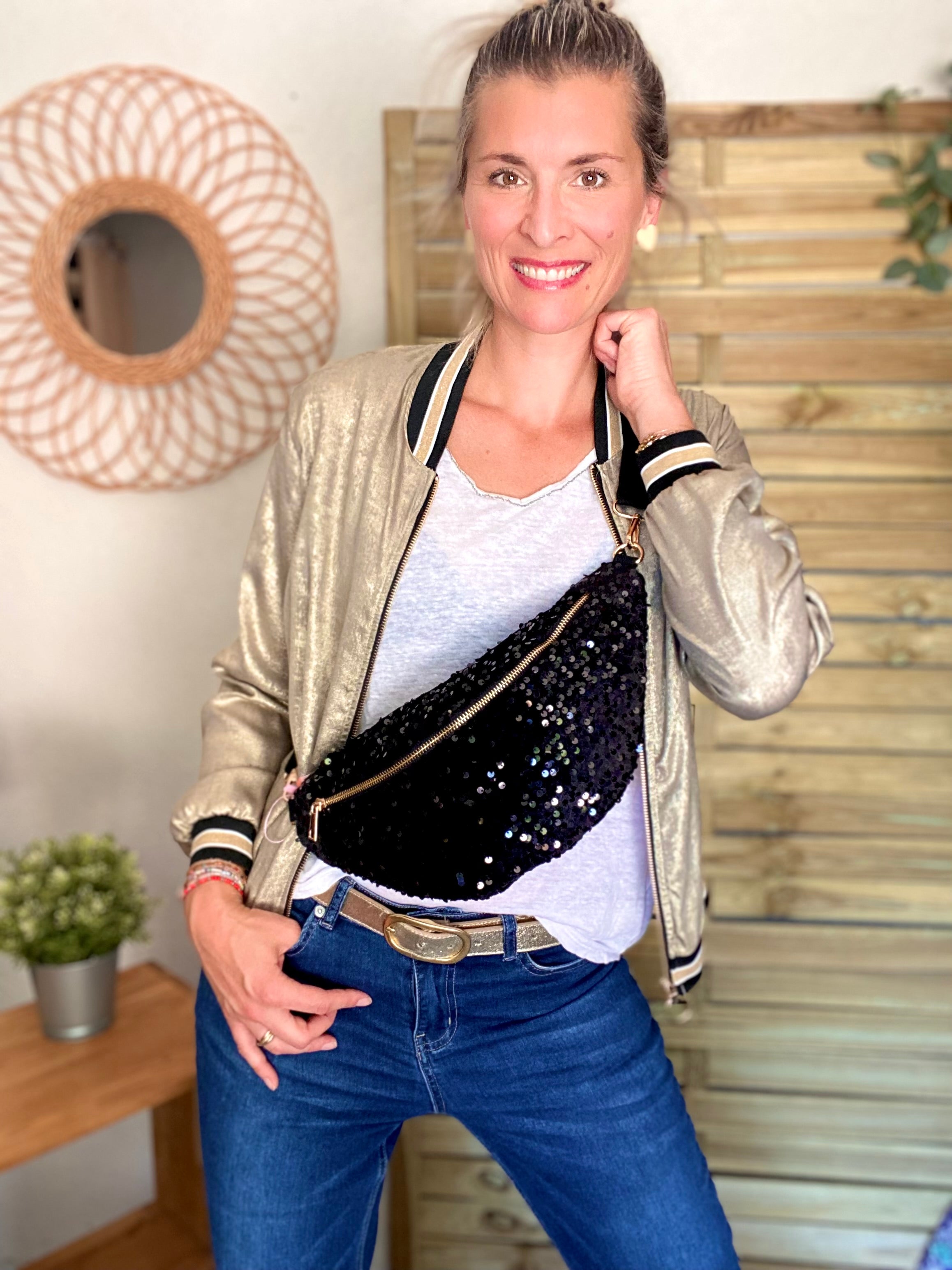 Sac banane L velours à sequins Ciao Boum- TAYLOR - Noir